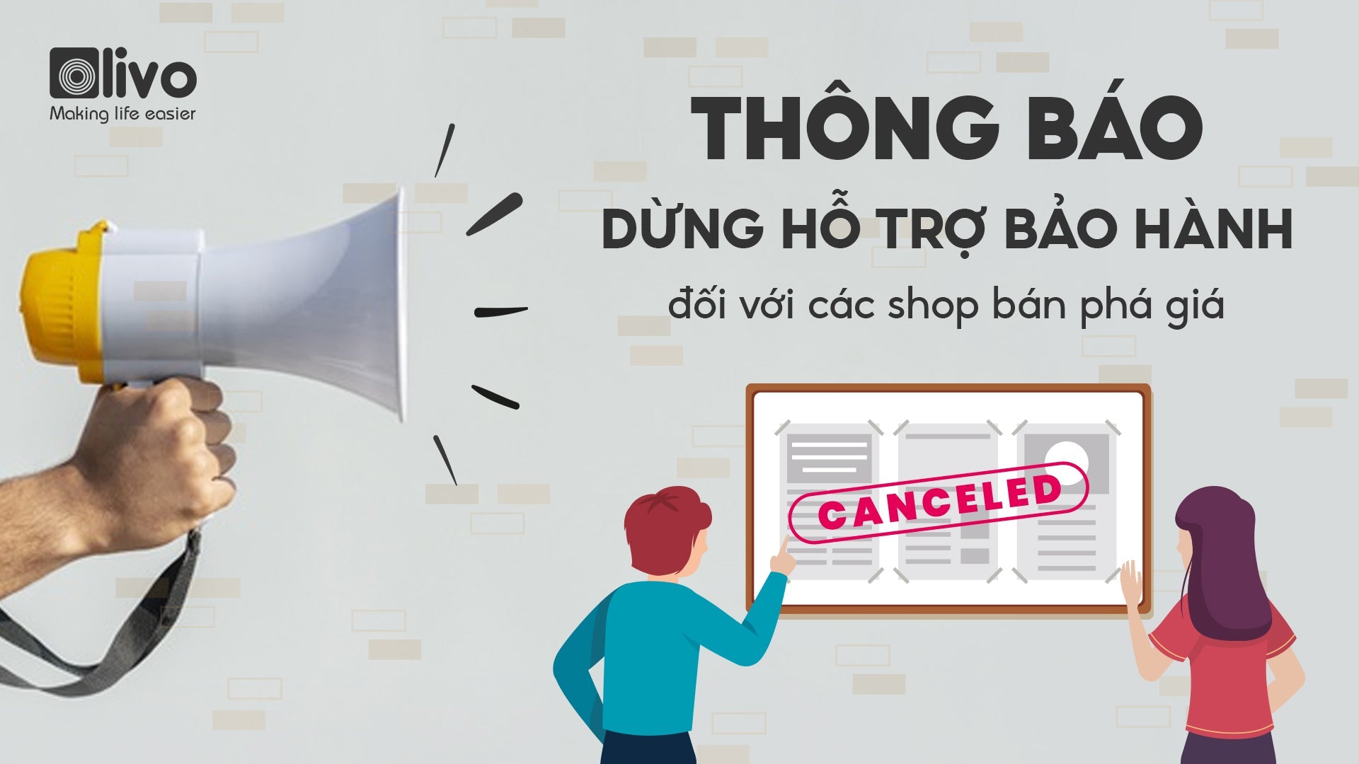 Thông báo dừng hỗ trợ bảo hành đối với các shop bán phá giá