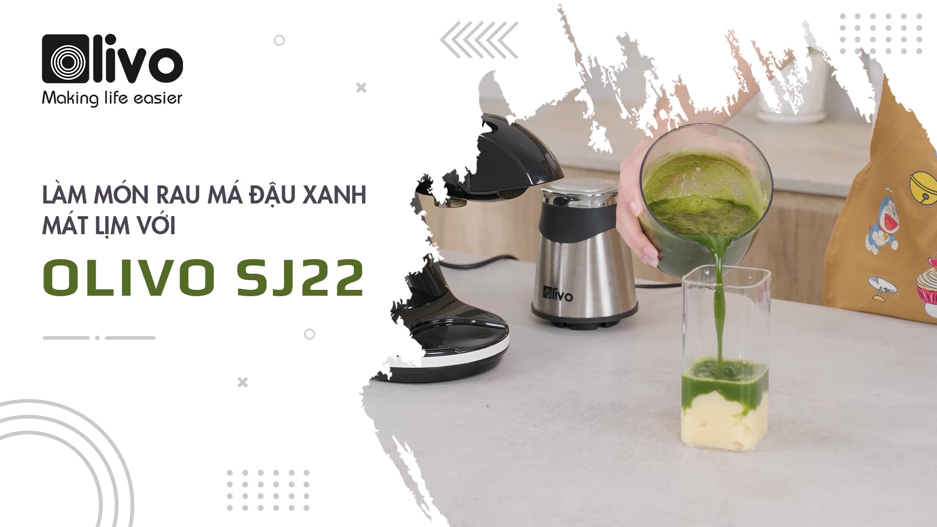 Làm nước ép rau má đậu xanh mát lịm với OLIVO SJ22