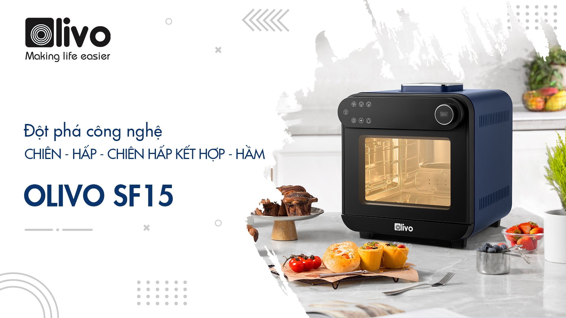Nồi chiên hơi nước OLIVO SF15 – Đột phá công nghệ Chiên – Hấp – Chiên hấp kết hợp và Hầm