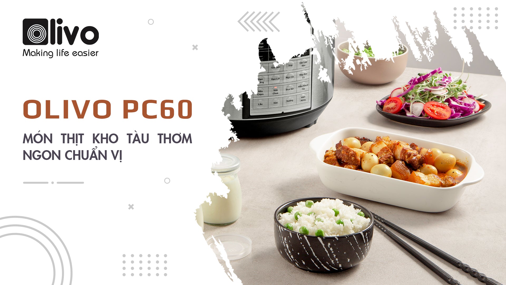 Nấu món thịt kho tàu thơm ngon chuẩn vị bằng nồi áp suất OLIVO PC60