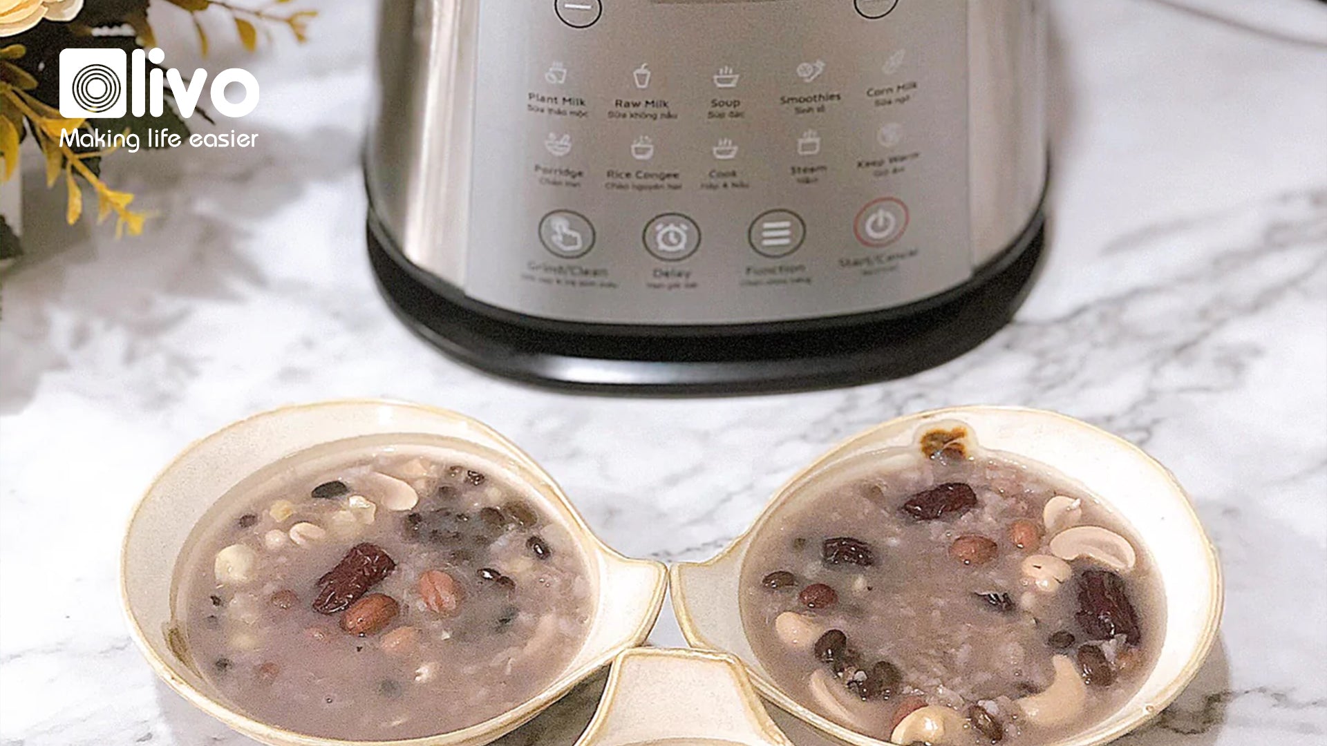 Công thức nấu cháo sen Bát Bảo đơn giản với máy Olivo X20