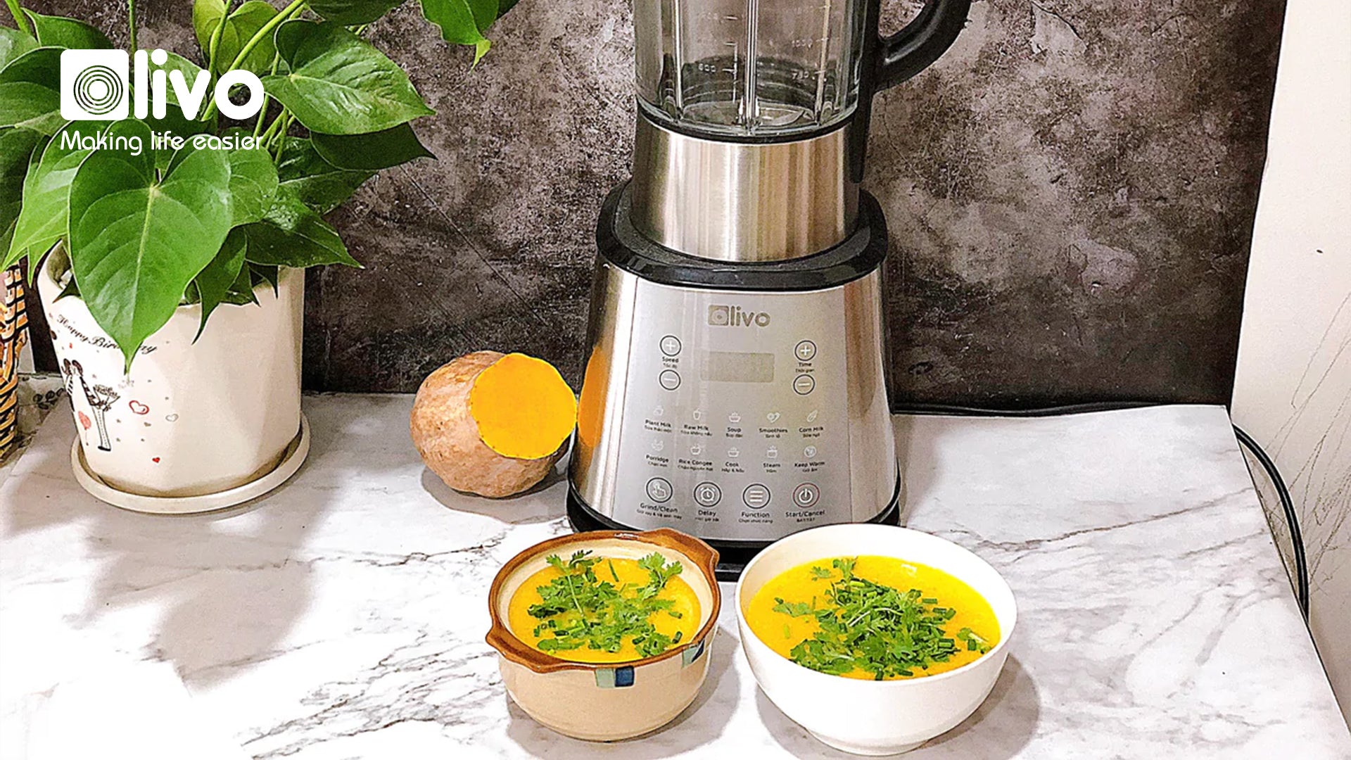 Hướng dẫn nấu cháo bí đỏ thịt heo ngon chuẩn vị bằng máy Olivo X20