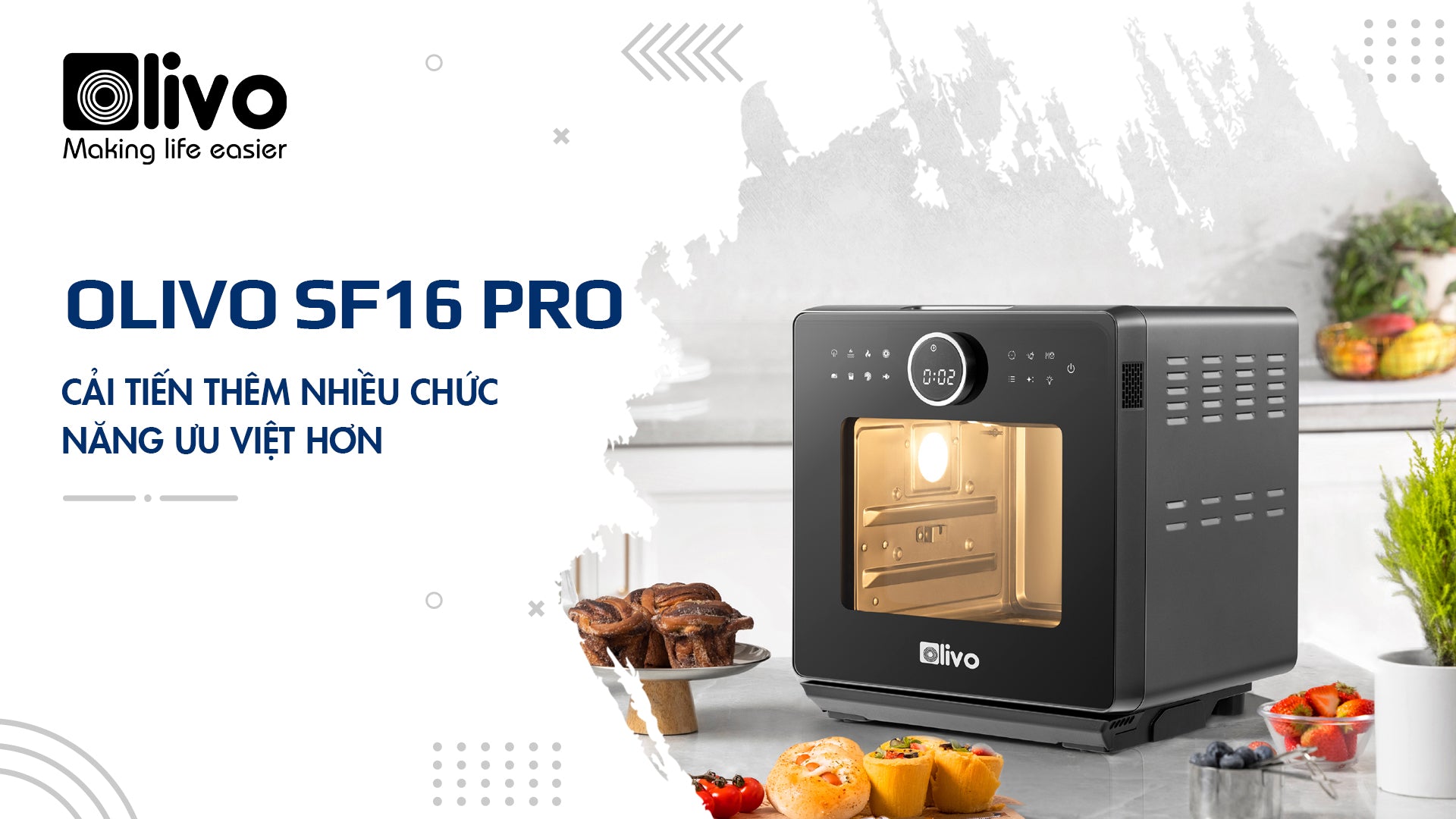 Nồi Chiên Hơi Nước OLIVO SF16 PRO cải tiến thêm nhiều chức năng ưu việt hơn
