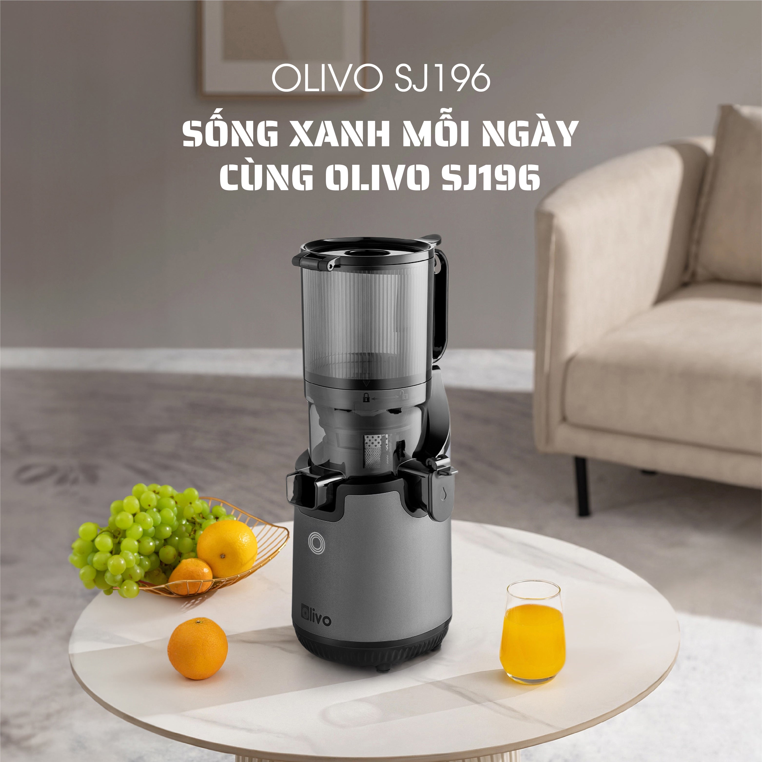 Máy Ép Chậm OLIVO SJ196 Titanium - Ép Trái Cây Nguyên Quả - Động Cơ AC Cao Cấp, Êm Nhất Thị Trường