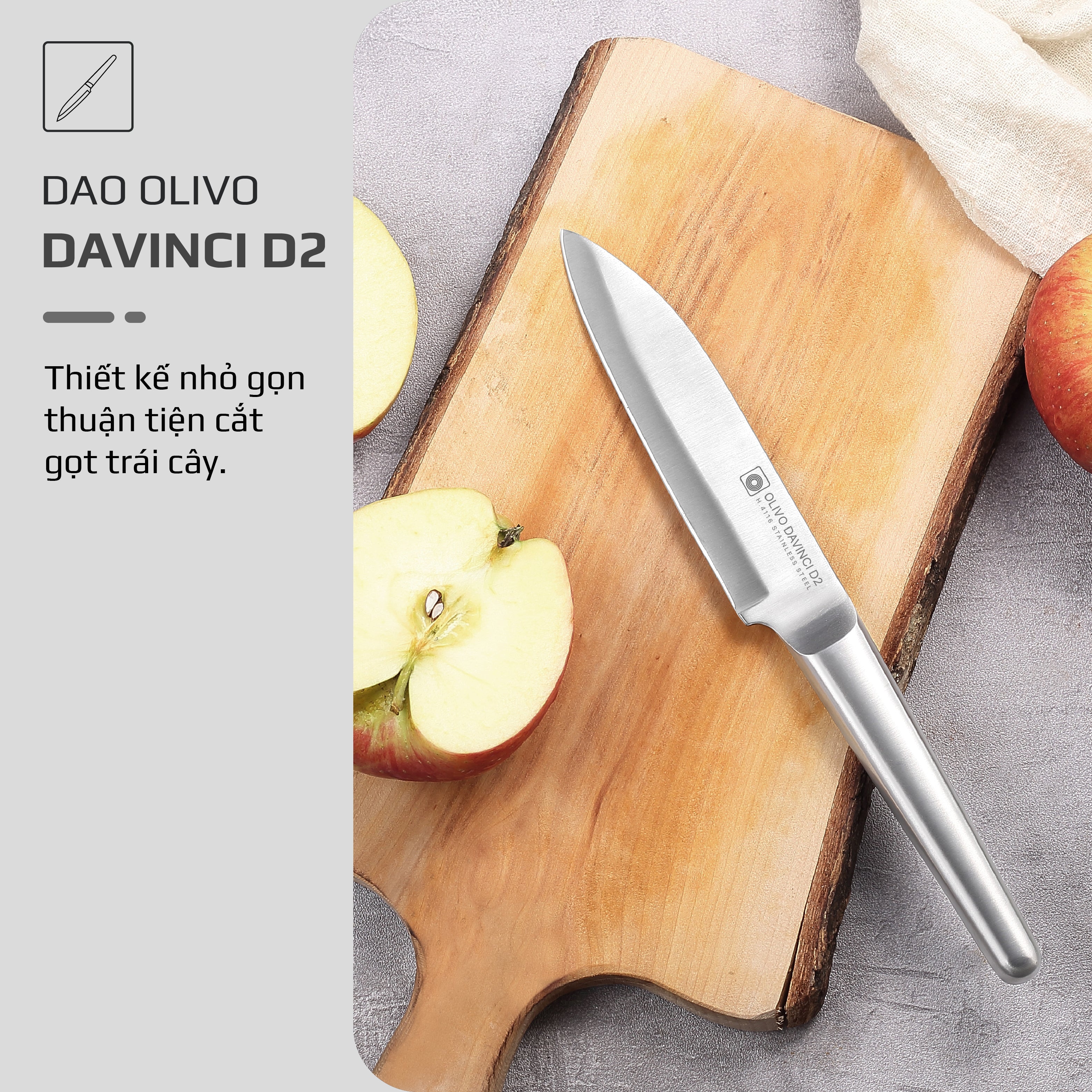 Bộ Dao 3 Món OLIVO DAVINCI - Vật Liệu Cao Cấp - Lưỡi Dao Sắc Bén - Thiết Kế Công Thái Học - Chuôi INOX 430 Siêu Bền