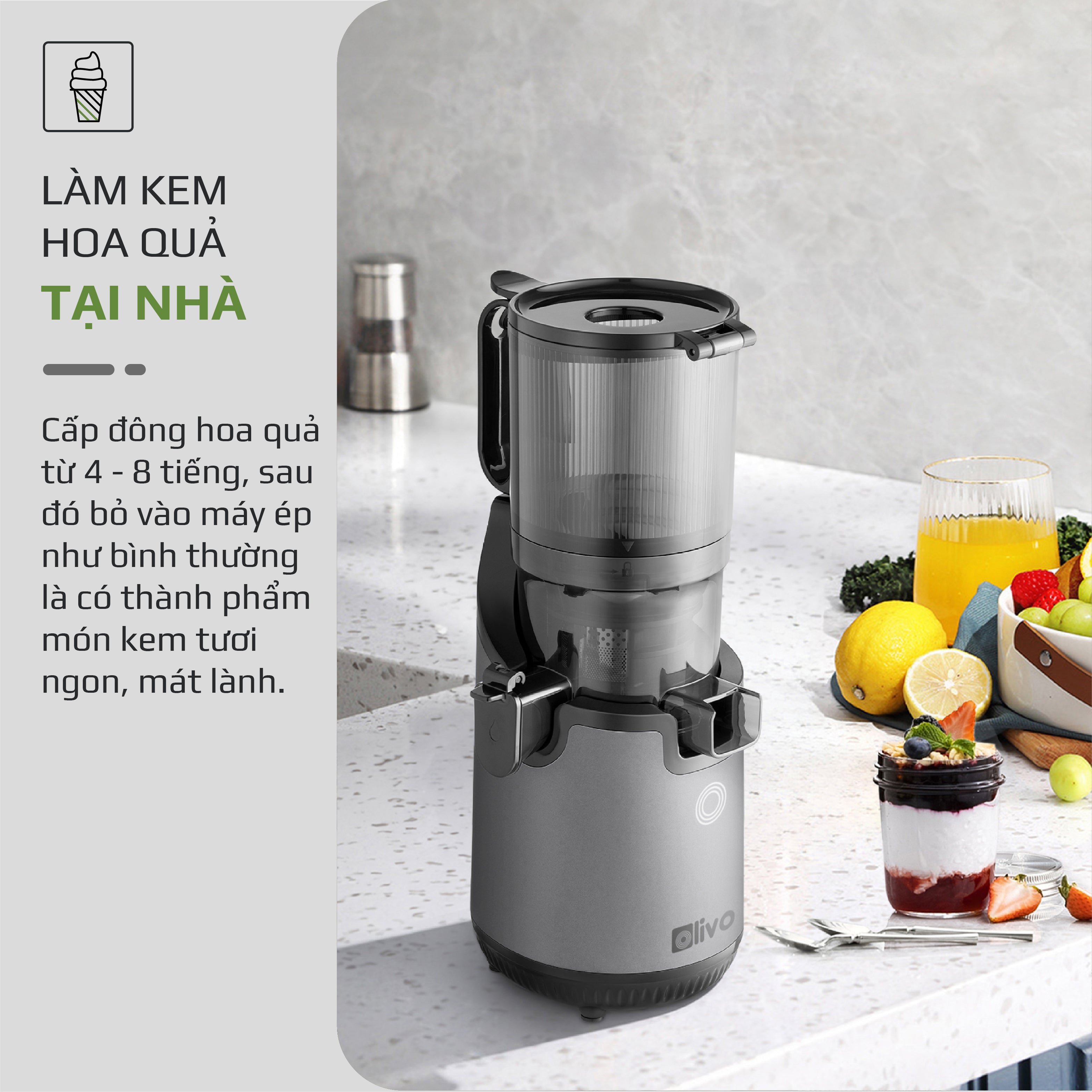 Máy Ép Chậm OLIVO SJ196 Titanium - Ép Trái Cây Nguyên Quả - Động Cơ AC Cao Cấp, Êm Nhất Thị Trường