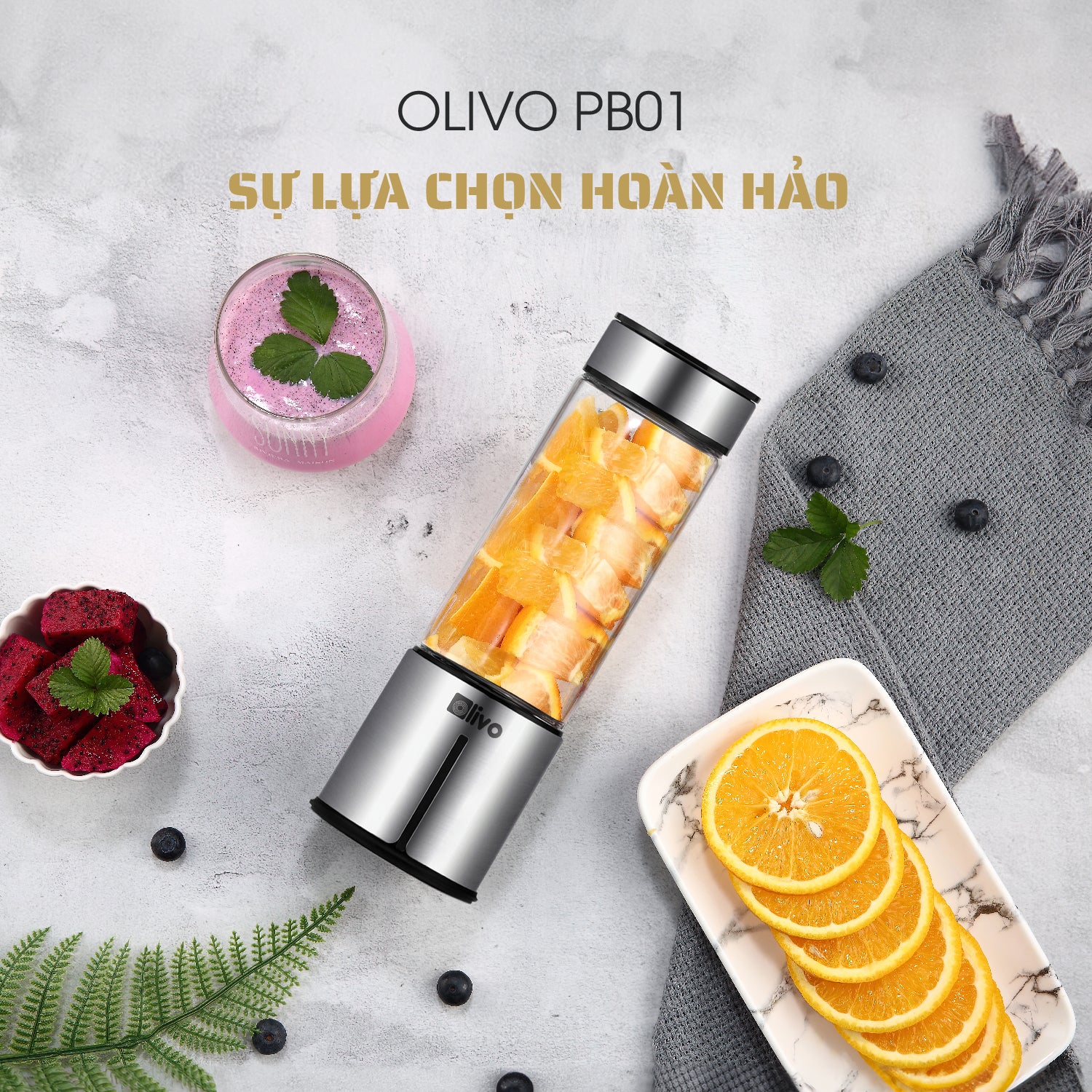 Máy Xay Sinh Tố Cầm Tay OLIVO PB01 – Xay Được Đá Viên, Sạc Pin Sử Dụng Không Cần Dây – Nhỏ Gọn, Cao Cấp, Tiện Lợi, Dung Tích 450ML