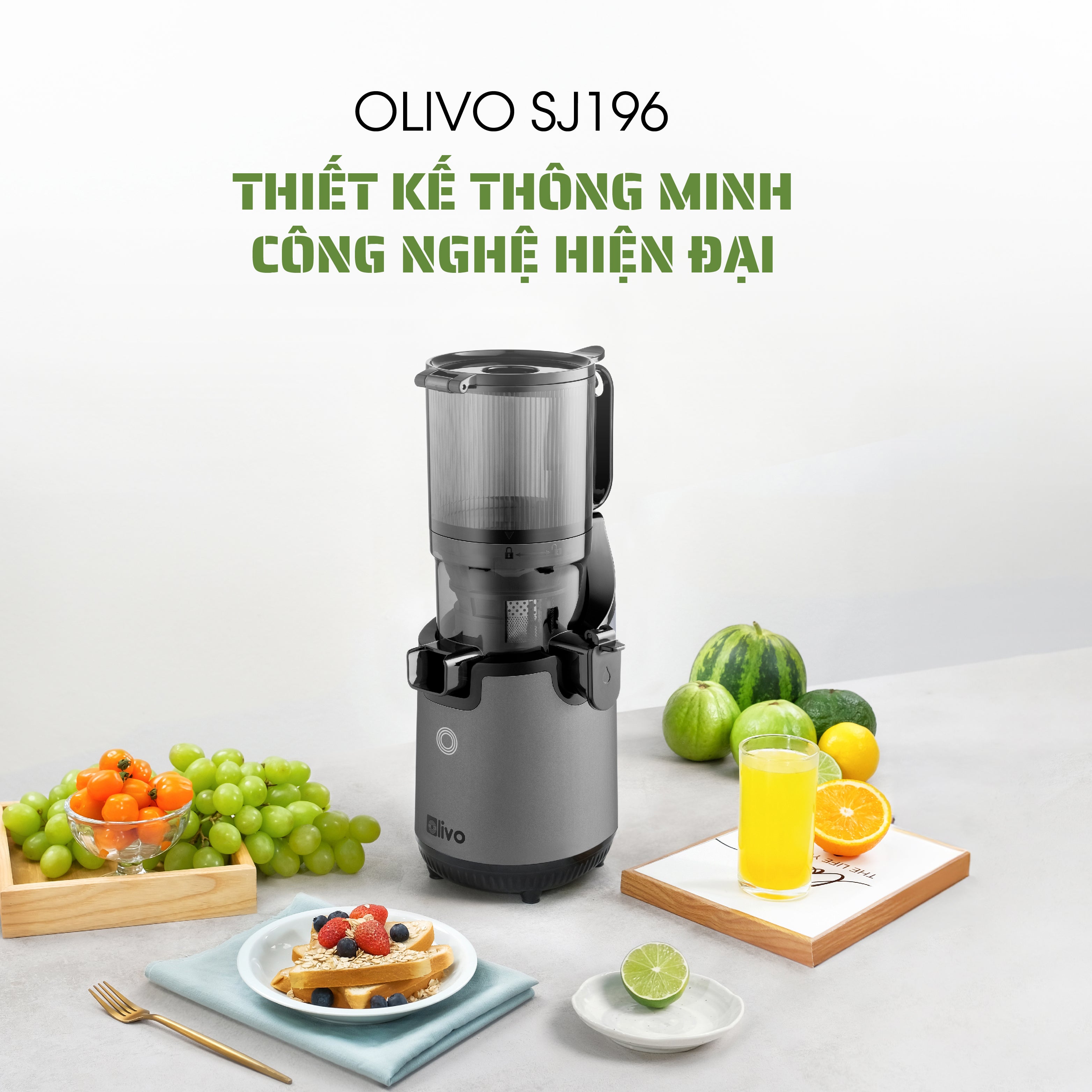 Máy Ép Chậm OLIVO SJ196 Titanium - Ép Trái Cây Nguyên Quả - Động Cơ AC Cao Cấp, Êm Nhất Thị Trường