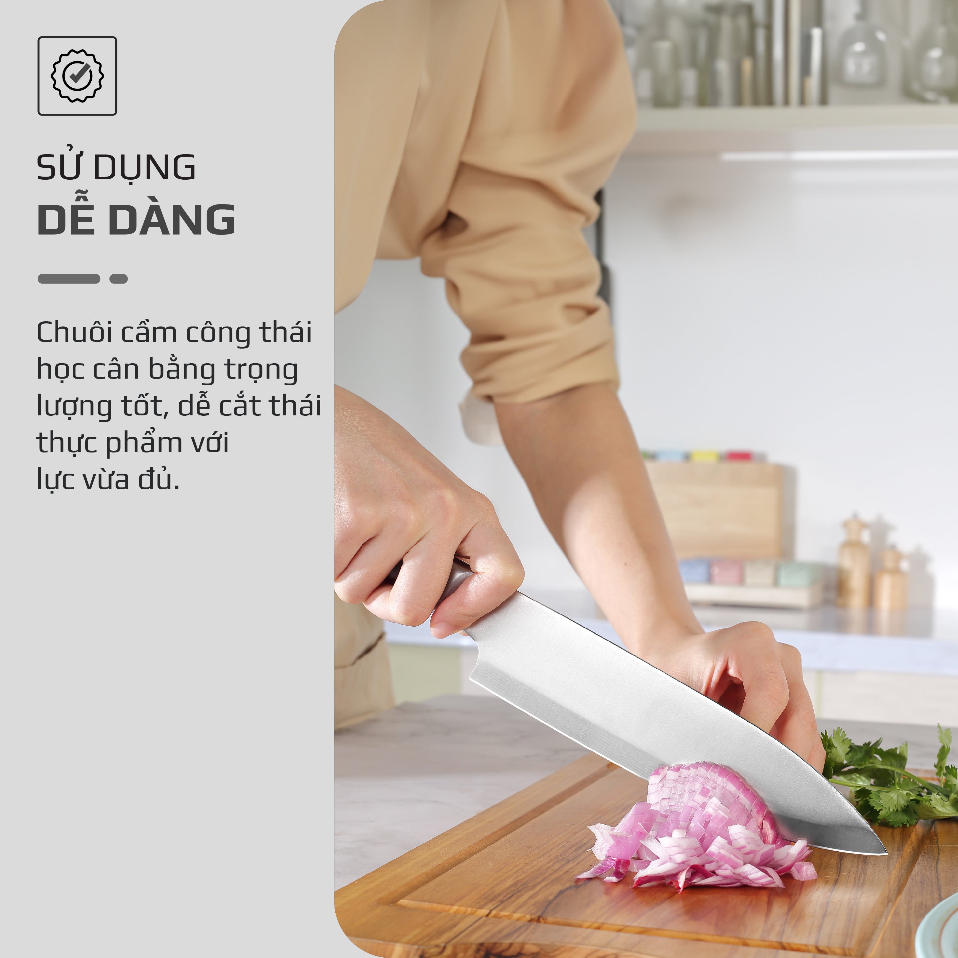 Bộ Dao 3 Món OLIVO DAVINCI - Vật Liệu Cao Cấp - Lưỡi Dao Sắc Bén - Thiết Kế Công Thái Học - Chuôi INOX 430 Siêu Bền