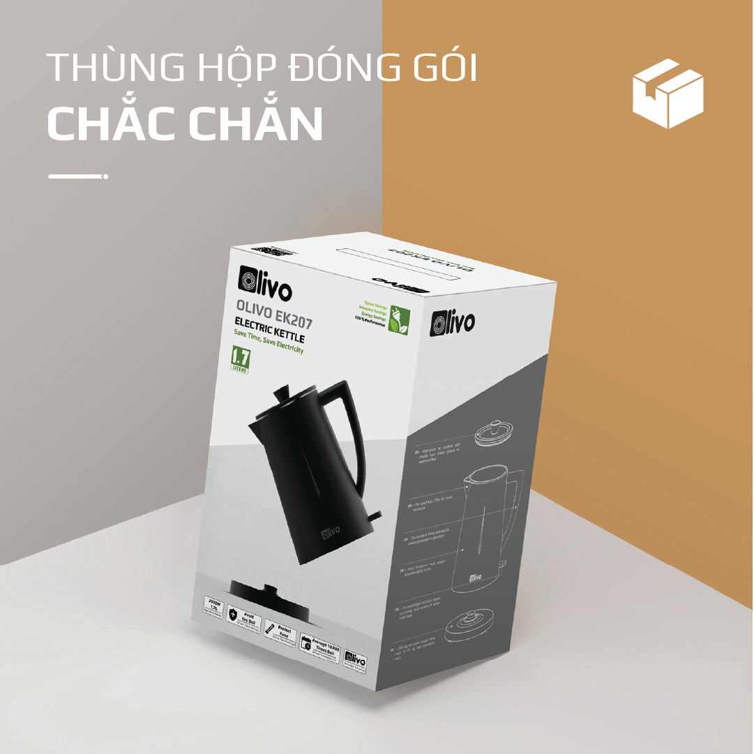 Ấm Siêu Tốc OLIVO EK207 – Thiết Kế Tối Giản Sang Trọng, Bộ Điều Khiển Strix Siêu Bền, Dung Tích 1.7L, Công Suất Lớn 2000W