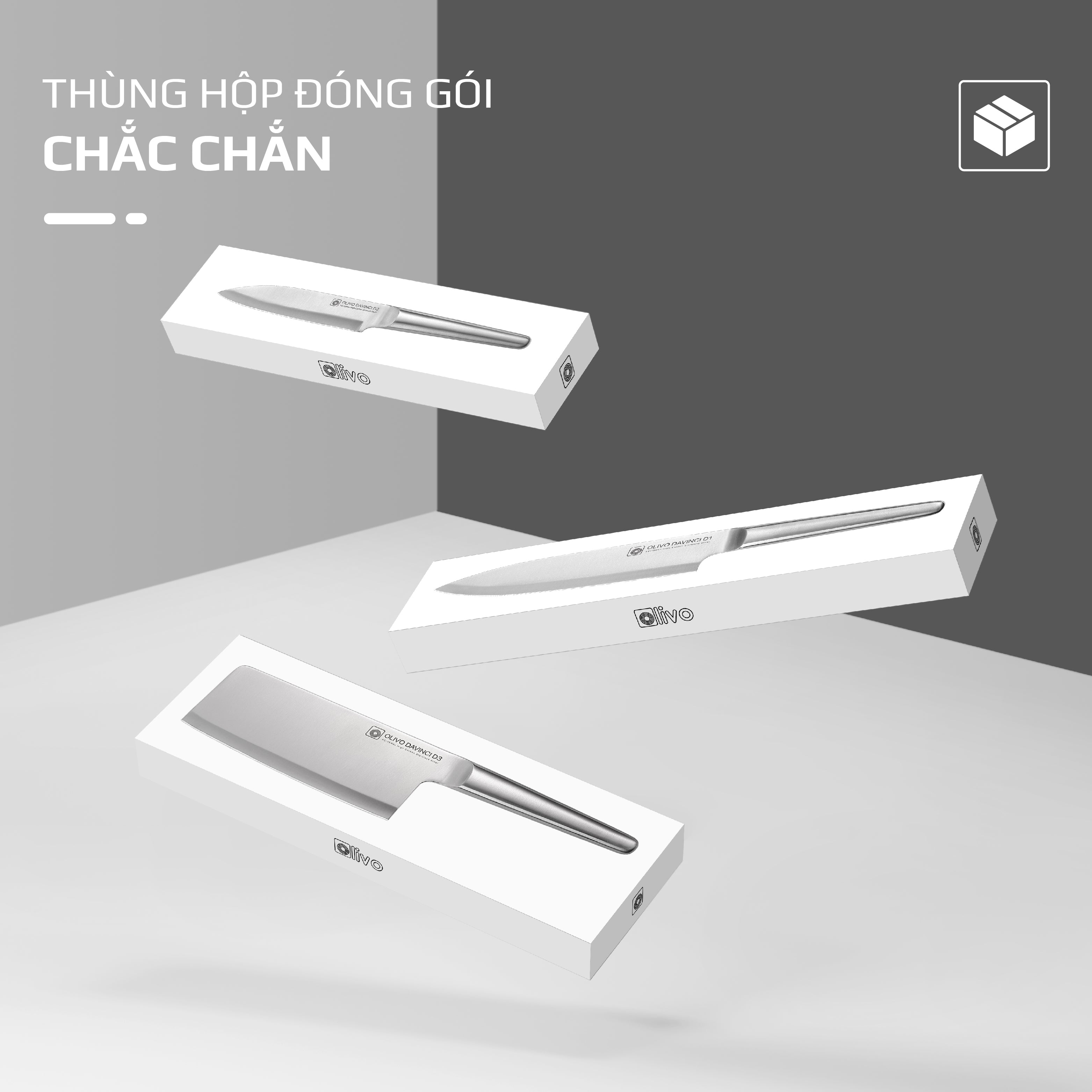 Bộ Dao 3 Món OLIVO DAVINCI - Vật Liệu Cao Cấp - Lưỡi Dao Sắc Bén - Thiết Kế Công Thái Học - Chuôi INOX 430 Siêu Bền