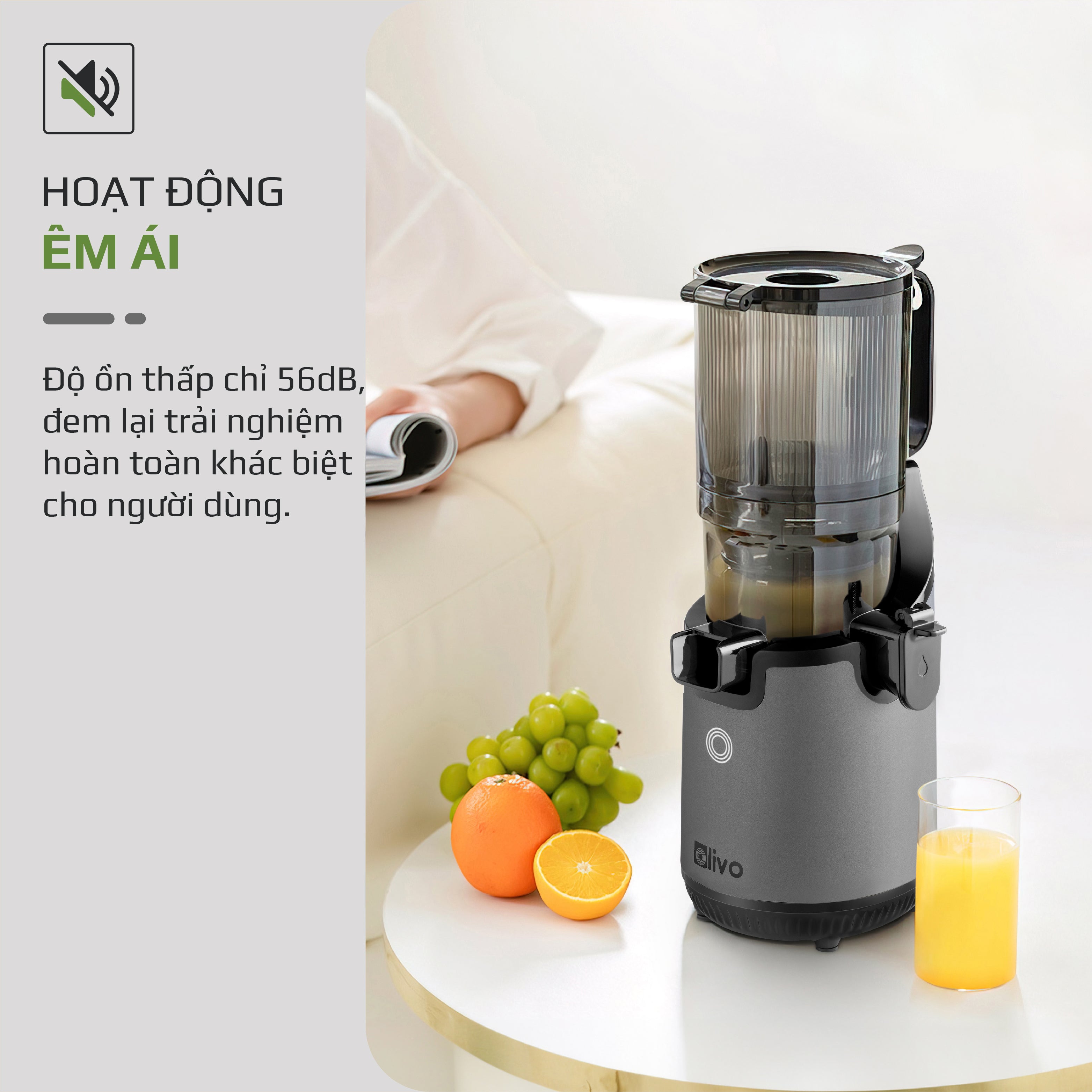 Máy Ép Chậm OLIVO SJ196 Titanium - Ép Trái Cây Nguyên Quả - Động Cơ AC Cao Cấp, Êm Nhất Thị Trường