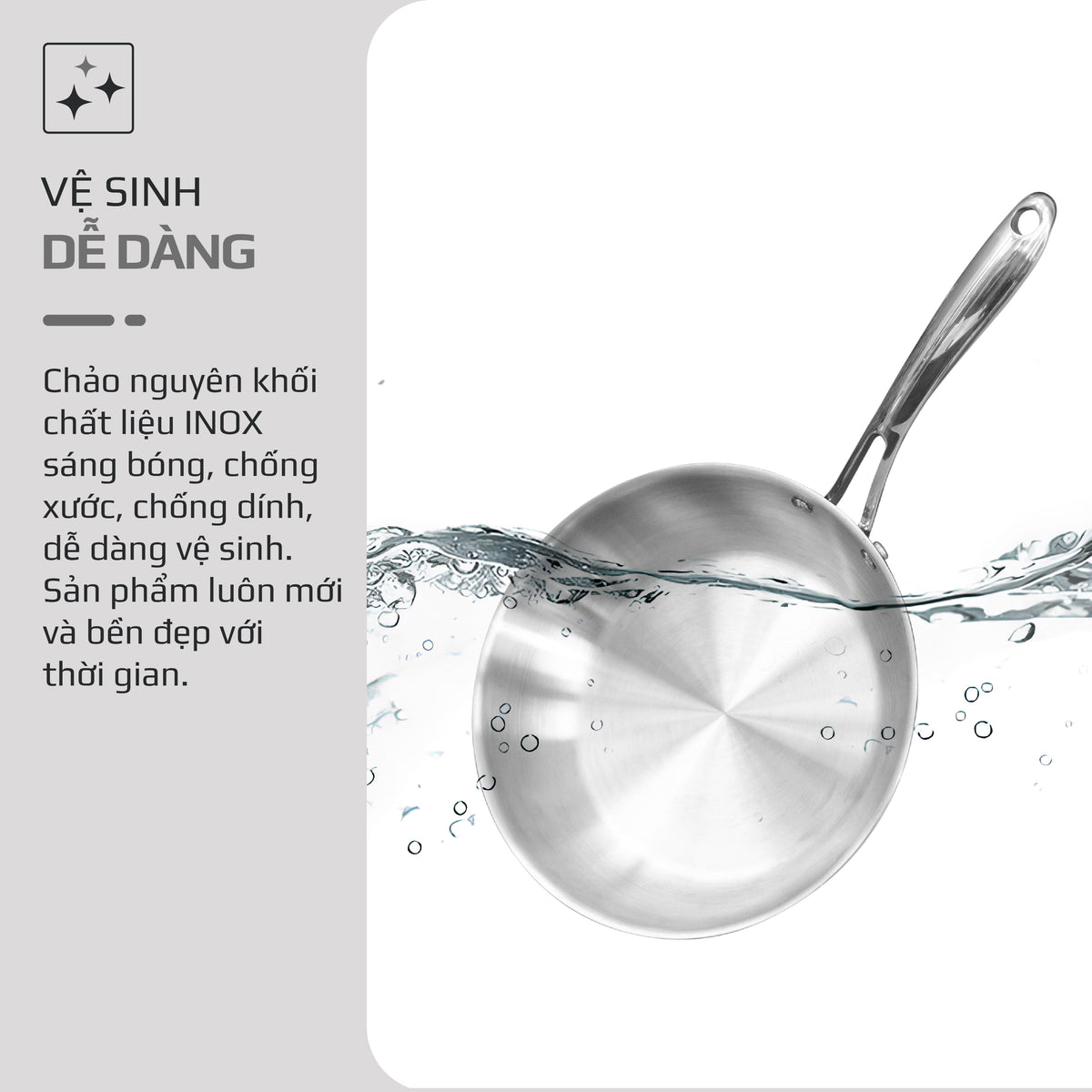 Chảo INOX OLIVO STEVE X PRO - Chống Dính Tự Nhiên, Đáy 5 Lớp, Đường Kính 24cm – Nấu Được Trên Mọi Loại Bếp