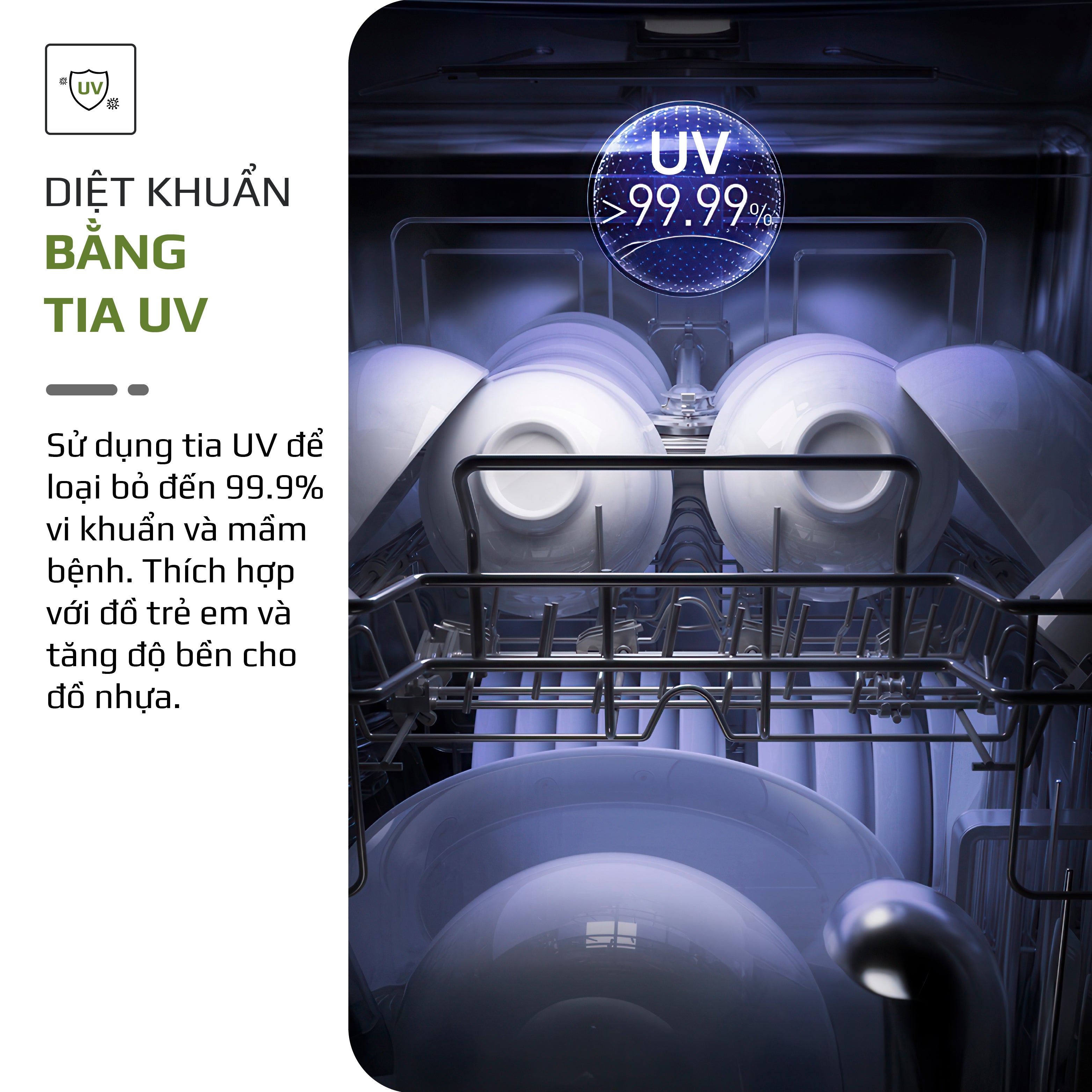 Máy Rửa Bát OLIVO DW18 - 3 Giỏ Linh Hoạt - Tải Trọng 18 Bộ Bát Đĩa - Sấy Turbo EcoDry - Rửa Hydro360 Wash -16 Chương Trình - Khử Khuẩn UV