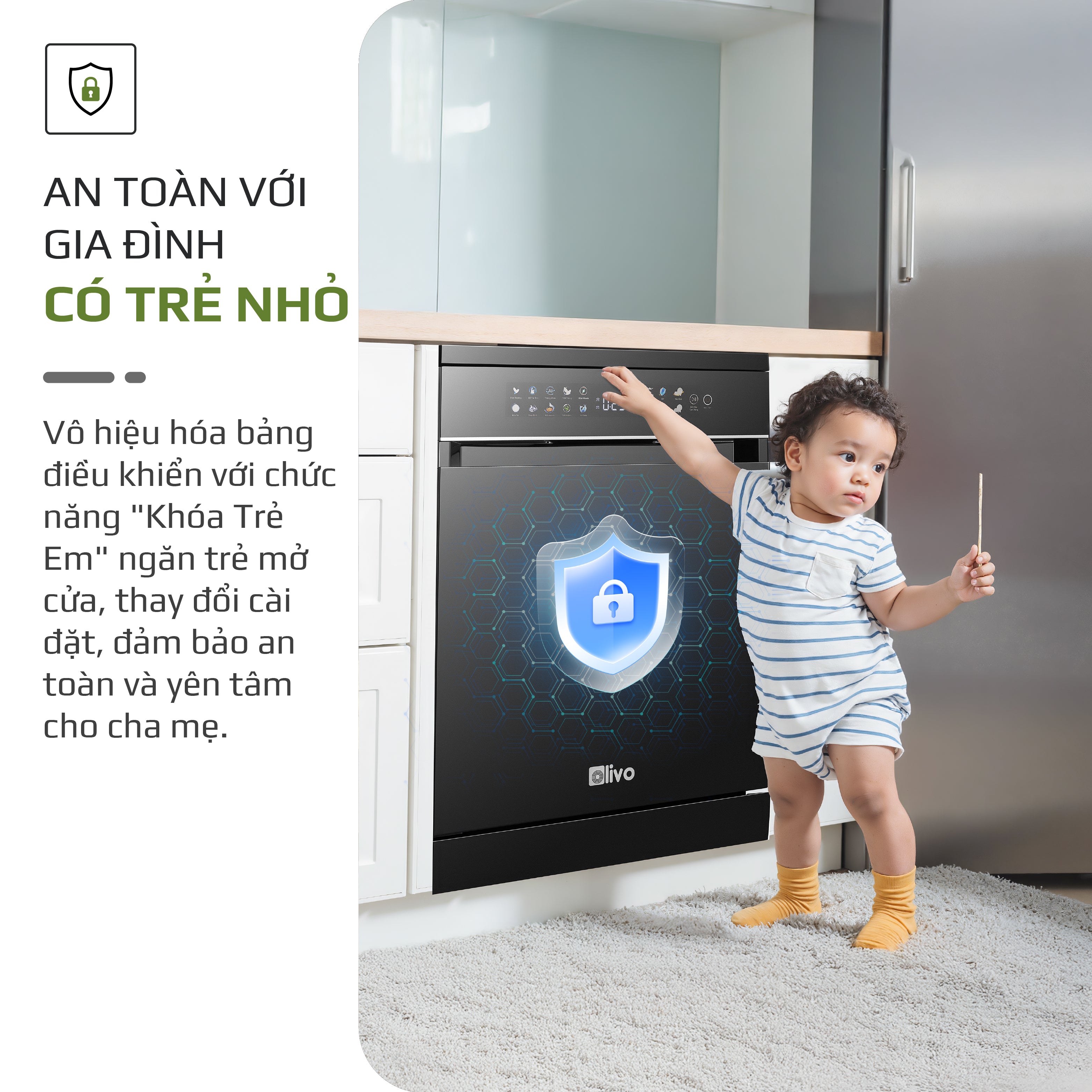 Máy Rửa Bát OLIVO DW18 - 3 Giỏ Linh Hoạt - Tải Trọng 18 Bộ Bát Đĩa - Sấy Turbo EcoDry - Rửa Hydro360 Wash -16 Chương Trình - Khử Khuẩn UV