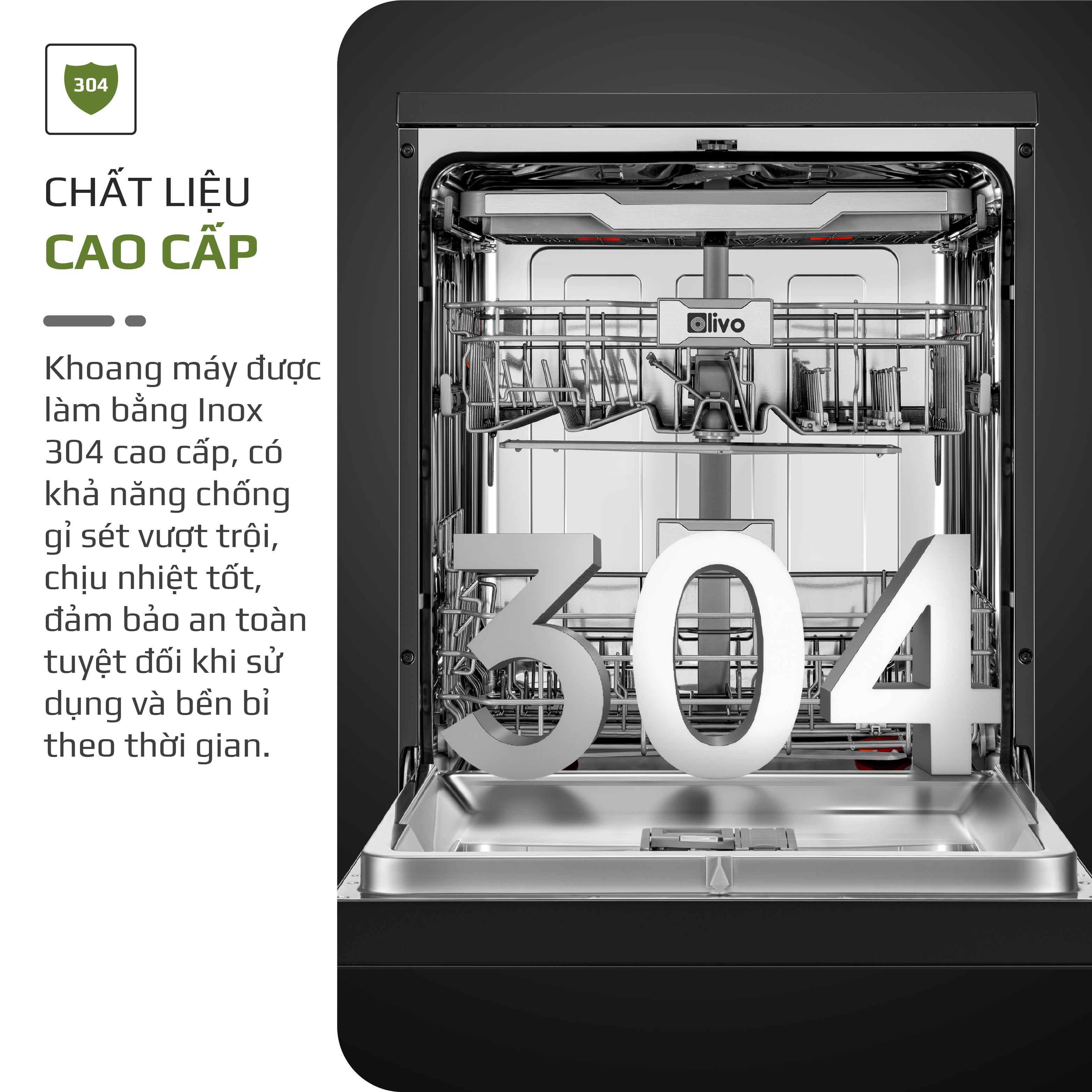 Máy Rửa Bát OLIVO DW18 - 3 Giỏ Linh Hoạt - Tải Trọng 18 Bộ Bát Đĩa - Sấy Turbo EcoDry - Rửa Hydro360 Wash -16 Chương Trình - Khử Khuẩn UV