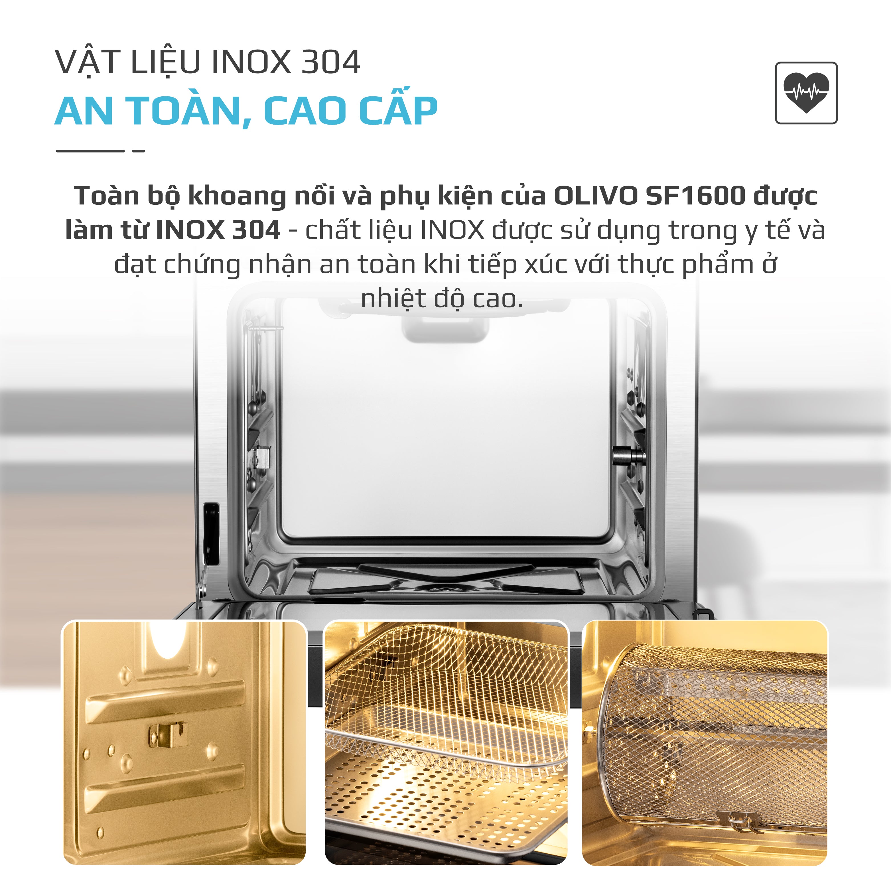 Nồi Chiên Hấp Đa Năng OLIVO SF1600 - Phiên bản Đặc Biệt cao cấp nhất, Màn hình OLED hiện đại, 70 chế độ cài sẵn, Dung tích 16L, Vệ sinh dễ dàng