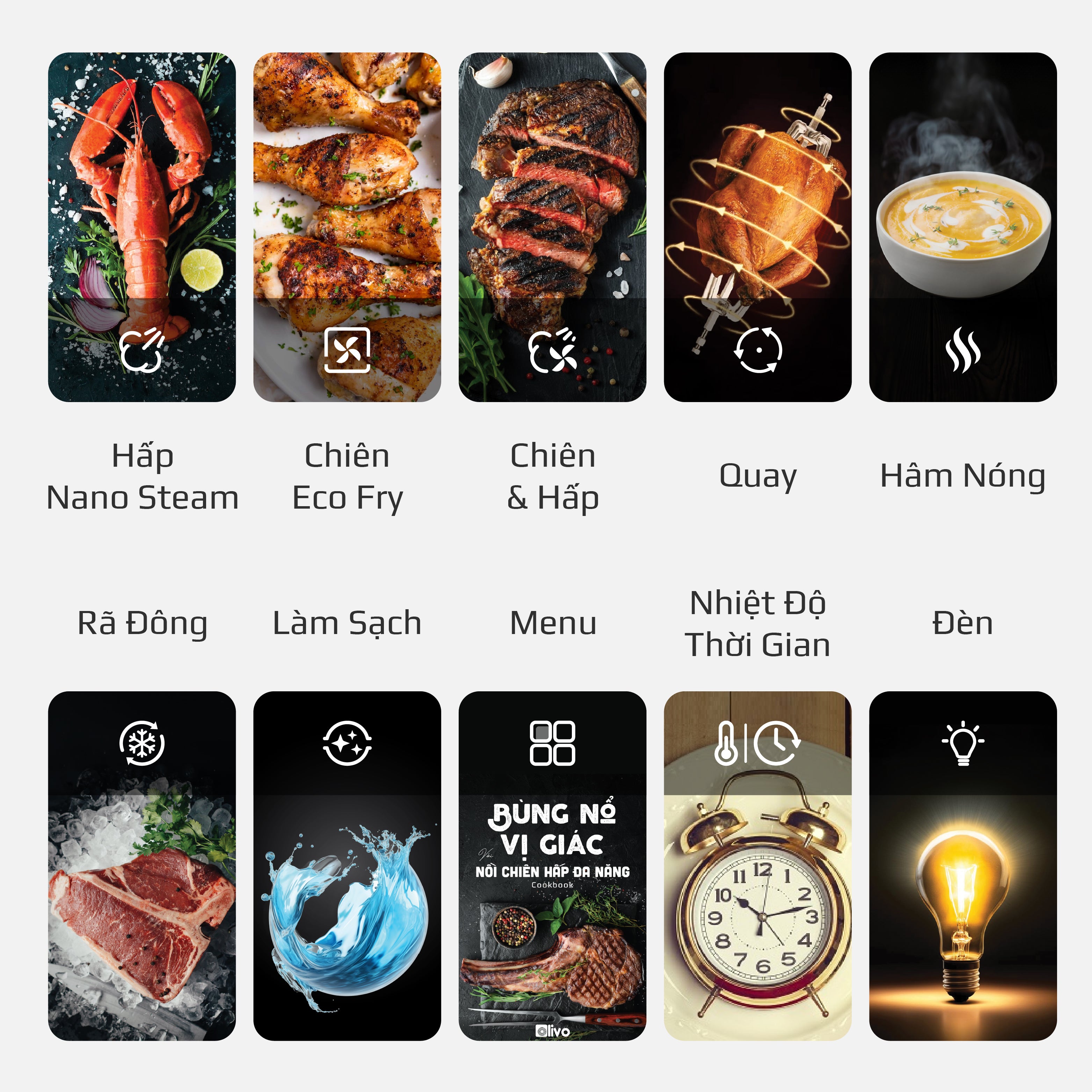 Nồi Chiên Hấp Đa Năng OLIVO SteamFry Xtra – Phiên Bản Cao Cấp, Bảng Điều Khiển OLED, Dung tích vượt trội 20L, Hấp Nano Steam/Chiên Eco Fry thế hệ thứ 2, 70 Chế Độ Cài Sẵn, Vệ Sinh Dễ Dàng
