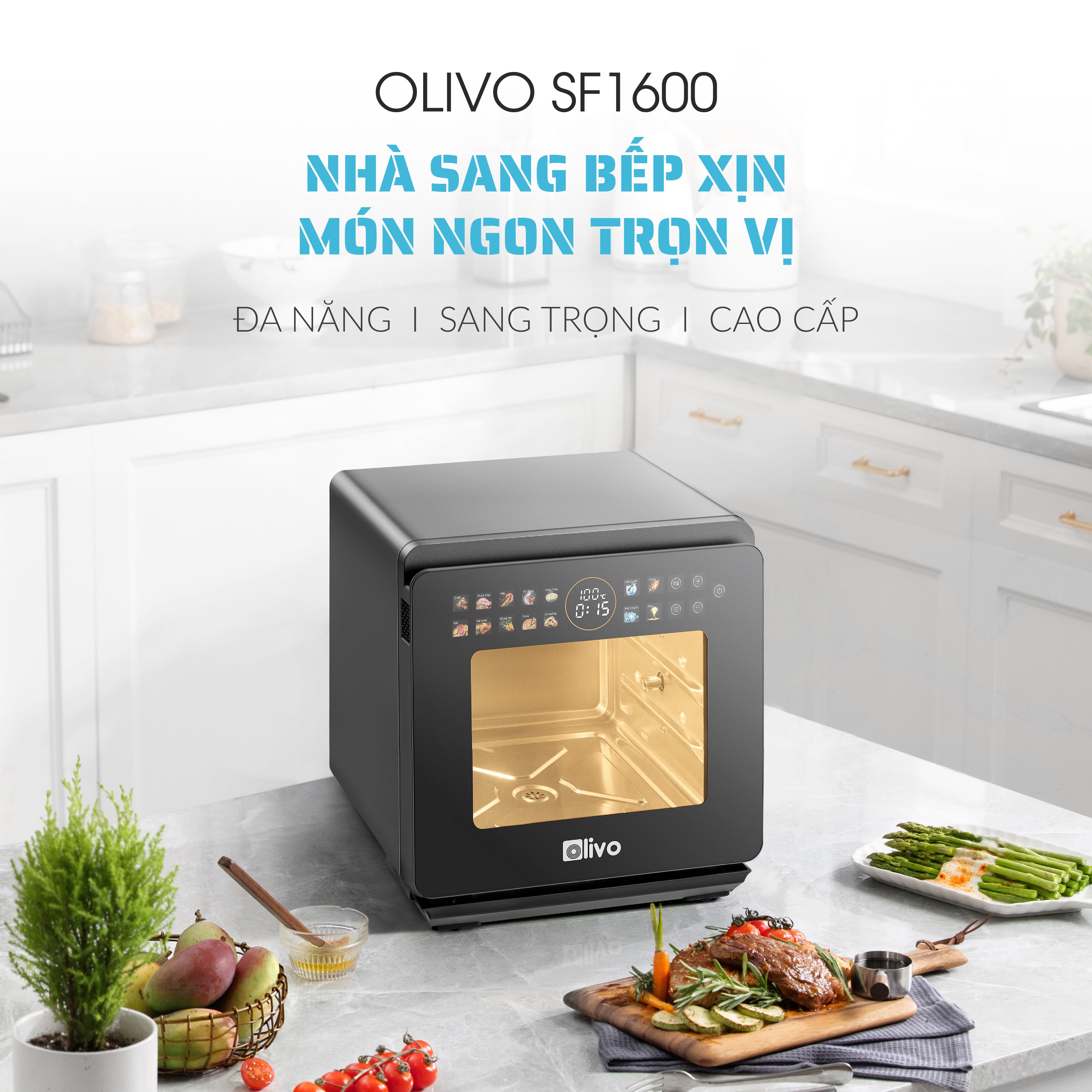 Nồi Chiên Hấp Đa Năng OLIVO SF1600 - Phiên bản Đặc Biệt cao cấp nhất, Màn hình OLED hiện đại, 70 chế độ cài sẵn, Dung tích 16L, Vệ sinh dễ dàng