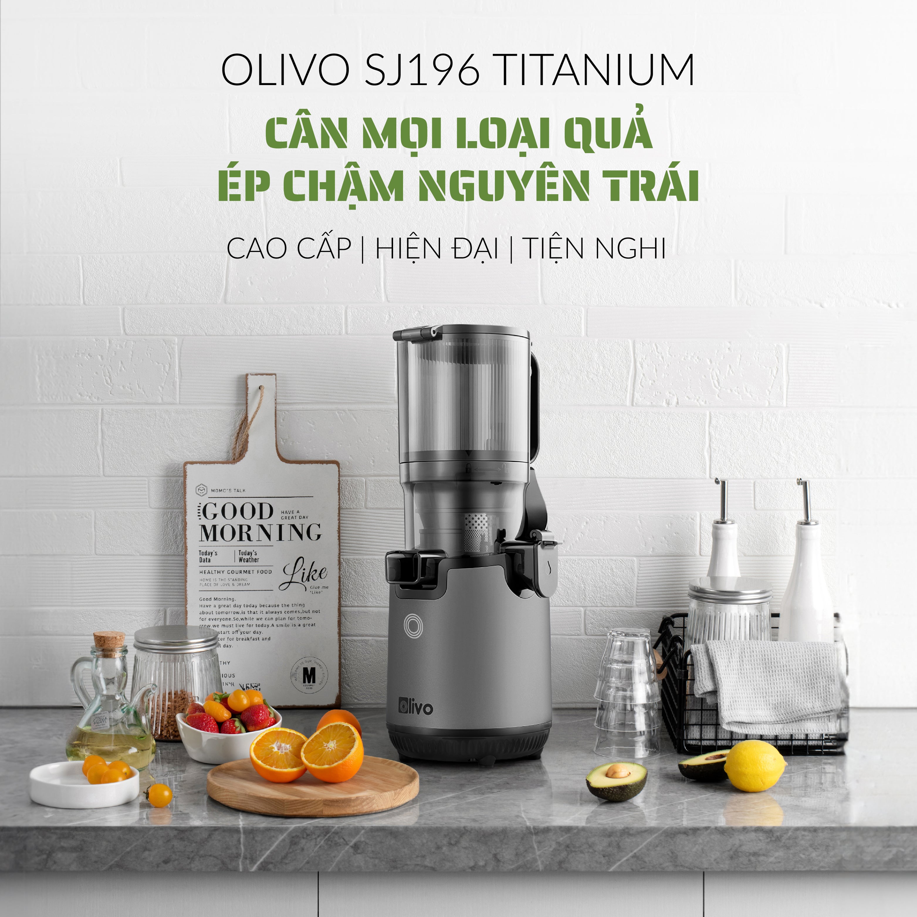 Máy Ép Chậm OLIVO SJ196 Titanium - Ép Trái Cây Nguyên Quả - Động Cơ AC Cao Cấp, Êm Nhất Thị Trường