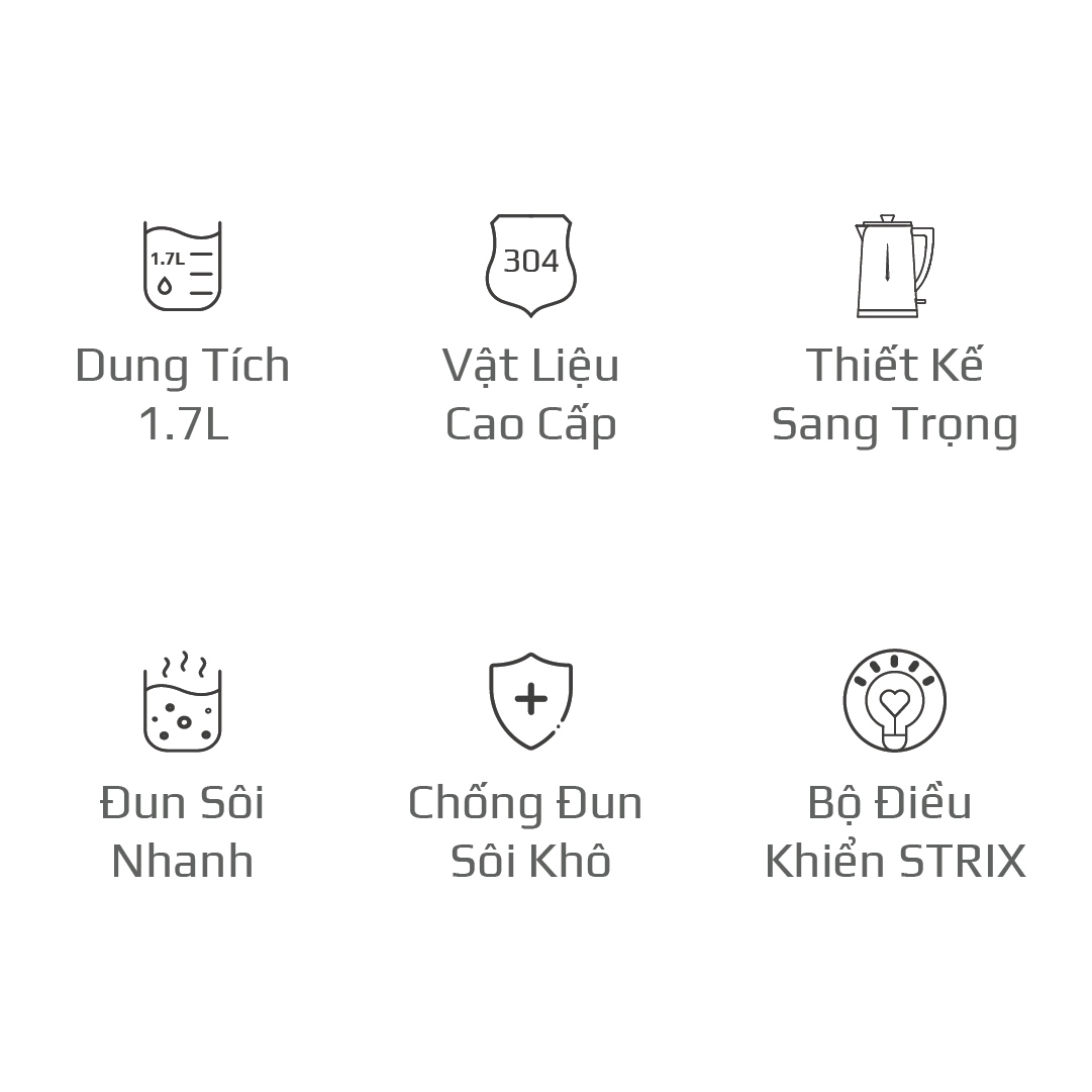 Ấm Siêu Tốc OLIVO EK207 – Thiết Kế Tối Giản Sang Trọng, Bộ Điều Khiển Strix Siêu Bền, Dung Tích 1.7L, Công Suất Lớn 2000W