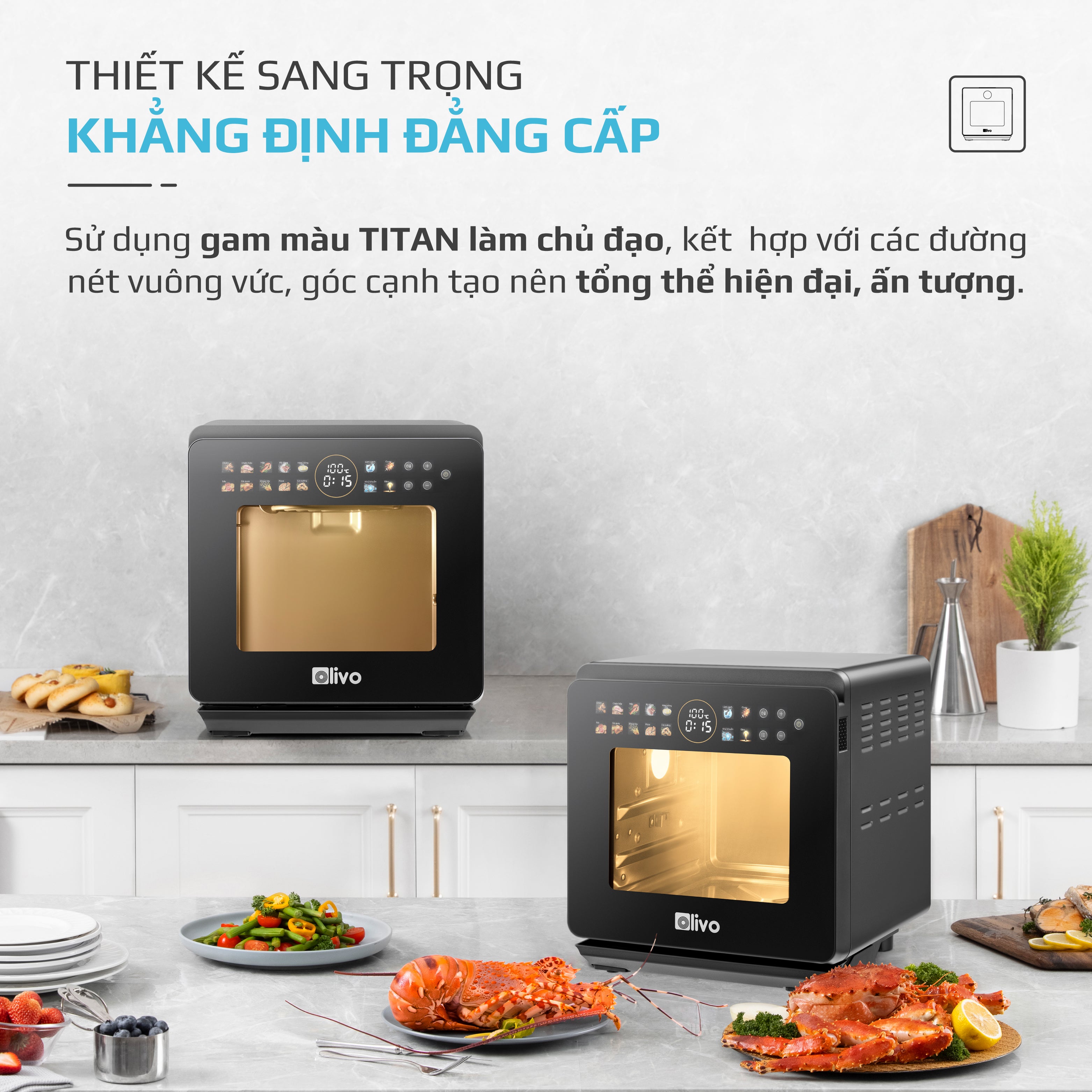 Nồi Chiên Hấp Đa Năng OLIVO SF1600 - Phiên bản Đặc Biệt cao cấp nhất, Màn hình OLED hiện đại, 70 chế độ cài sẵn, Dung tích 16L, Vệ sinh dễ dàng