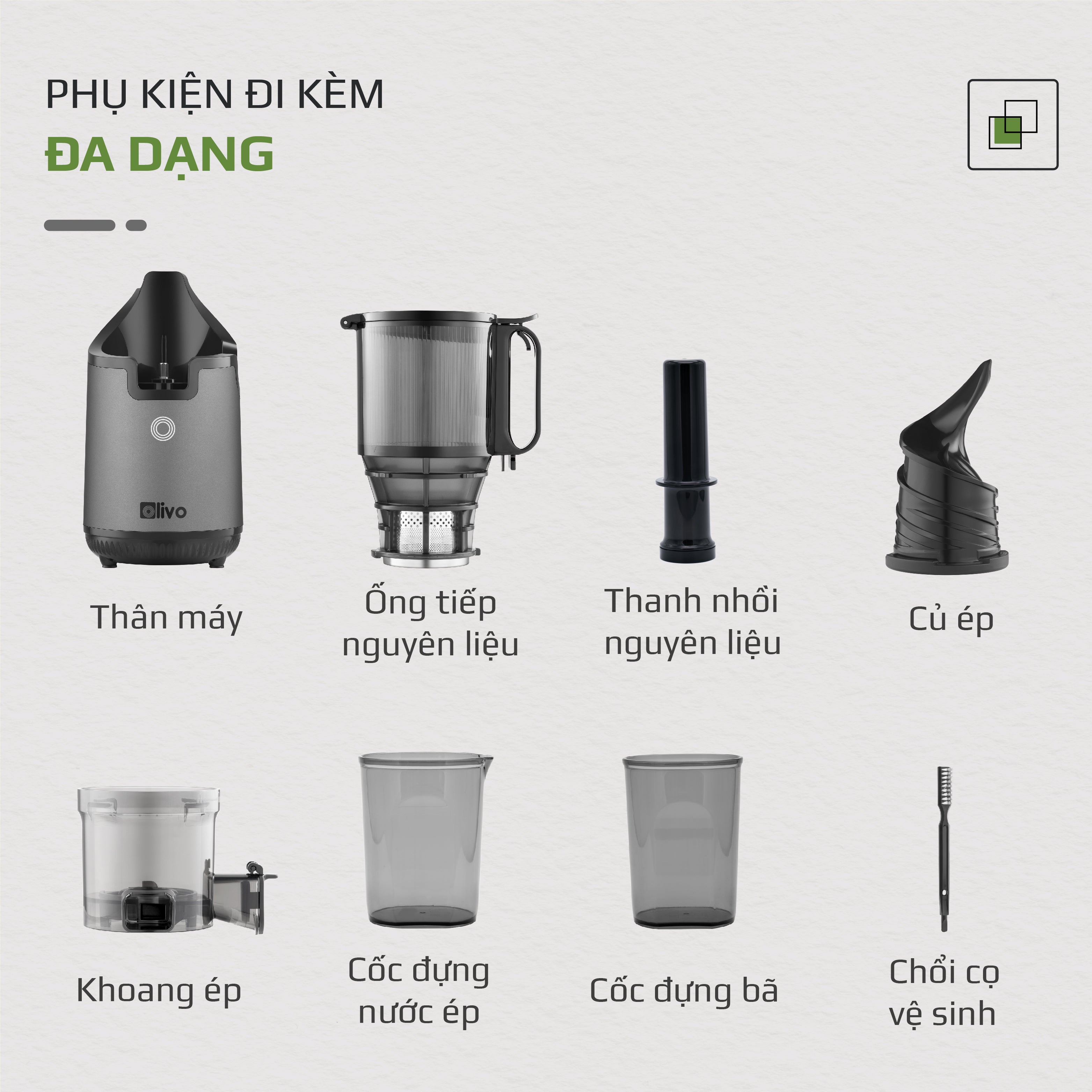 Máy Ép Chậm OLIVO SJ196 Titanium - Ép Trái Cây Nguyên Quả - Động Cơ AC Cao Cấp, Êm Nhất Thị Trường