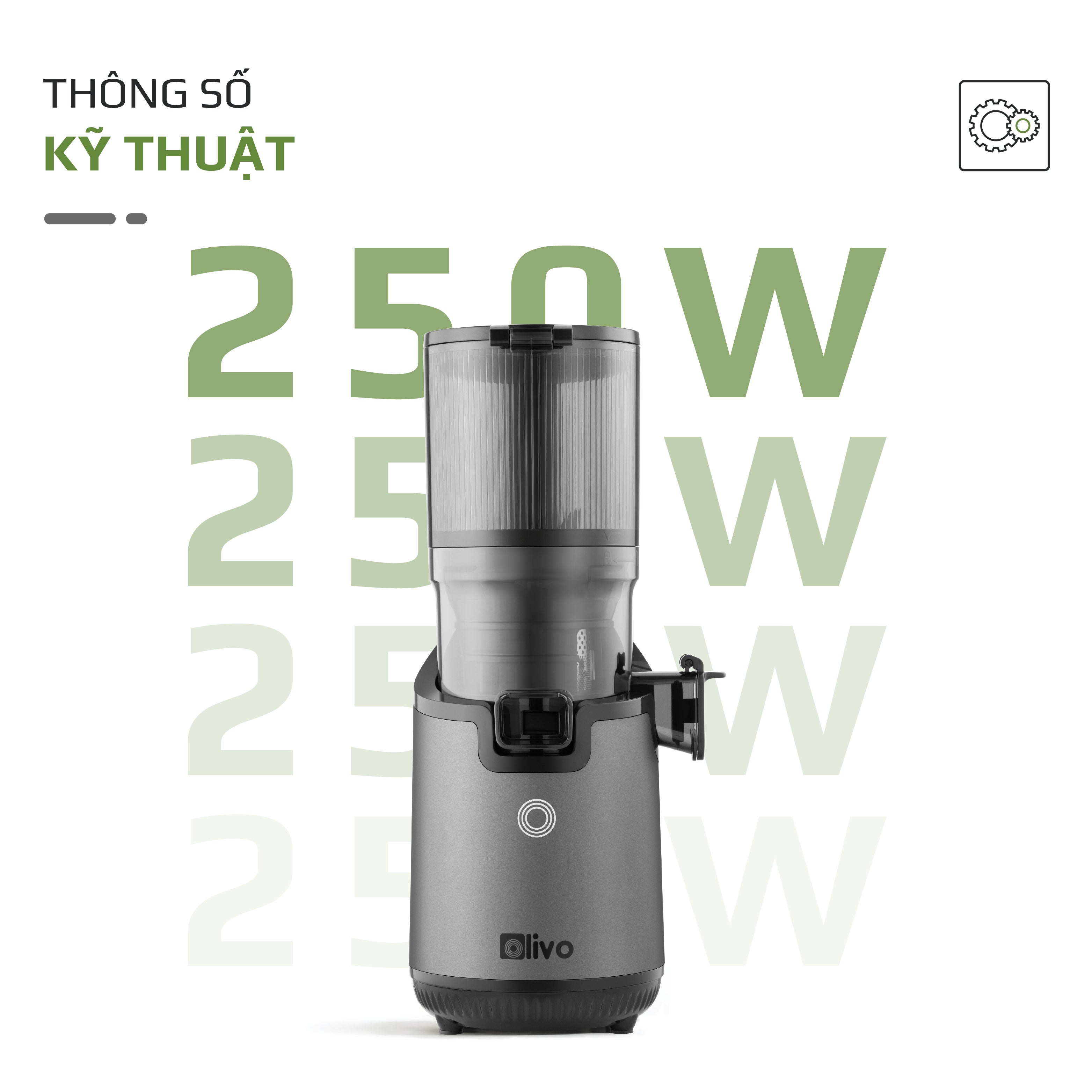 Máy Ép Chậm OLIVO SJ196 Titanium - Ép Trái Cây Nguyên Quả - Động Cơ AC Cao Cấp, Êm Nhất Thị Trường