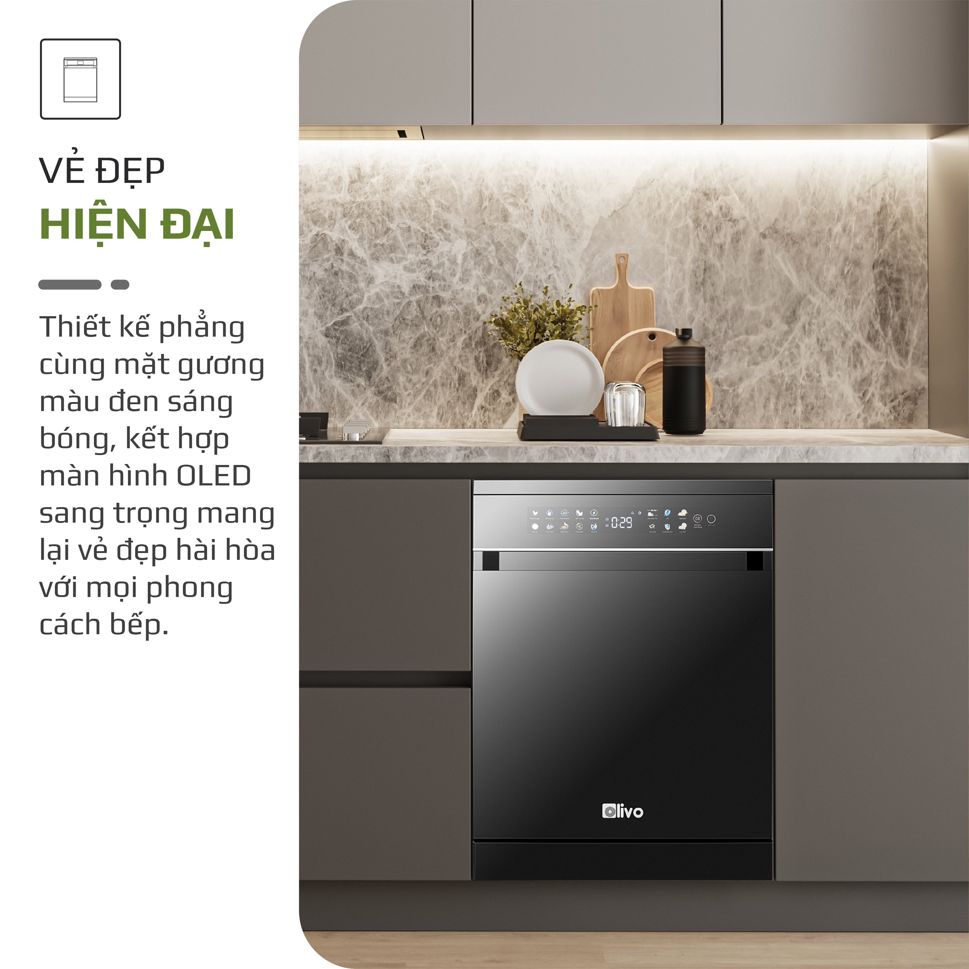 Máy Rửa Bát OLIVO DW18 - 3 Giỏ Linh Hoạt - Tải Trọng 18 Bộ Bát Đĩa - Sấy Turbo EcoDry - Rửa Hydro360 Wash -16 Chương Trình - Khử Khuẩn UV