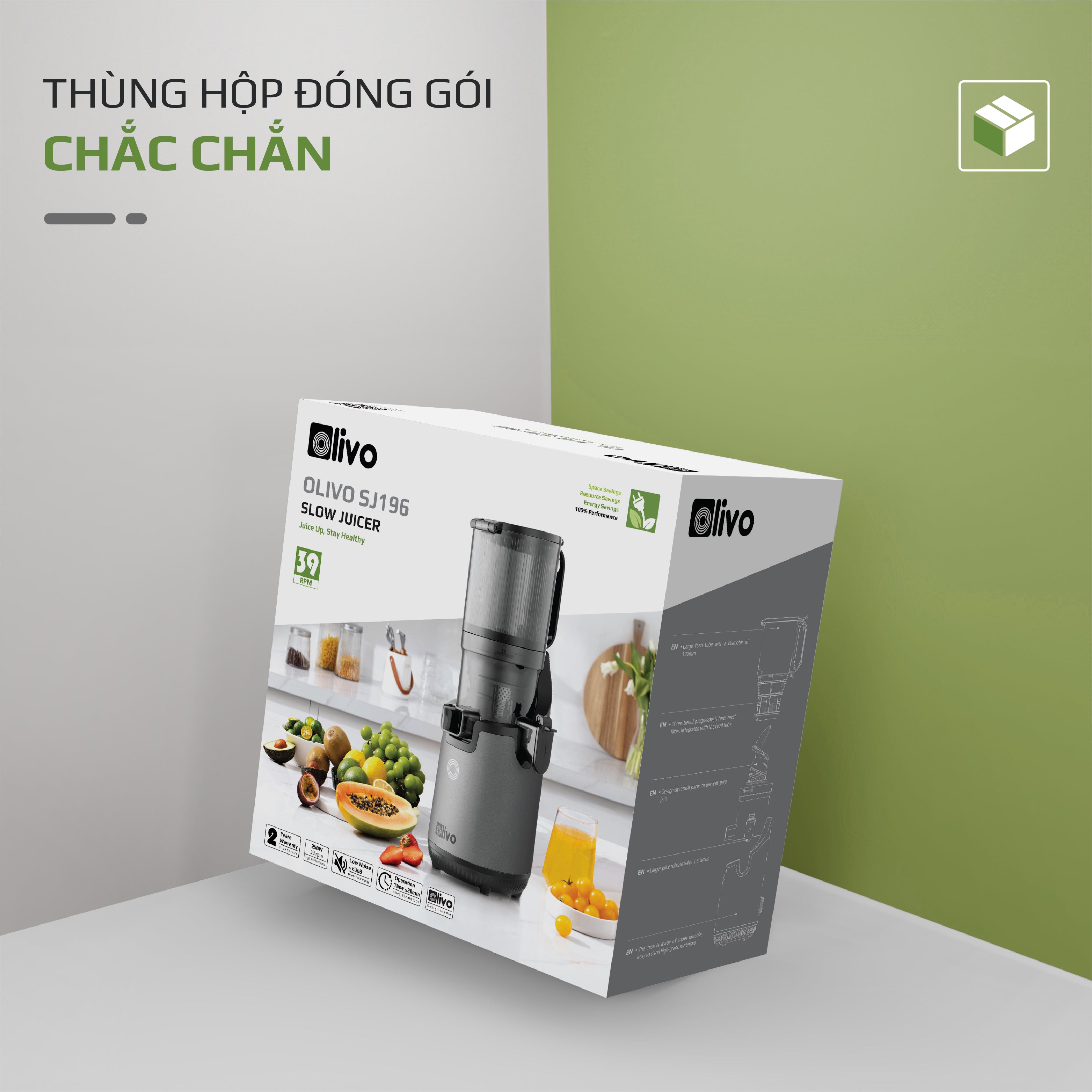 Máy Ép Chậm OLIVO SJ196 Titanium - Ép Trái Cây Nguyên Quả - Động Cơ AC Cao Cấp, Êm Nhất Thị Trường