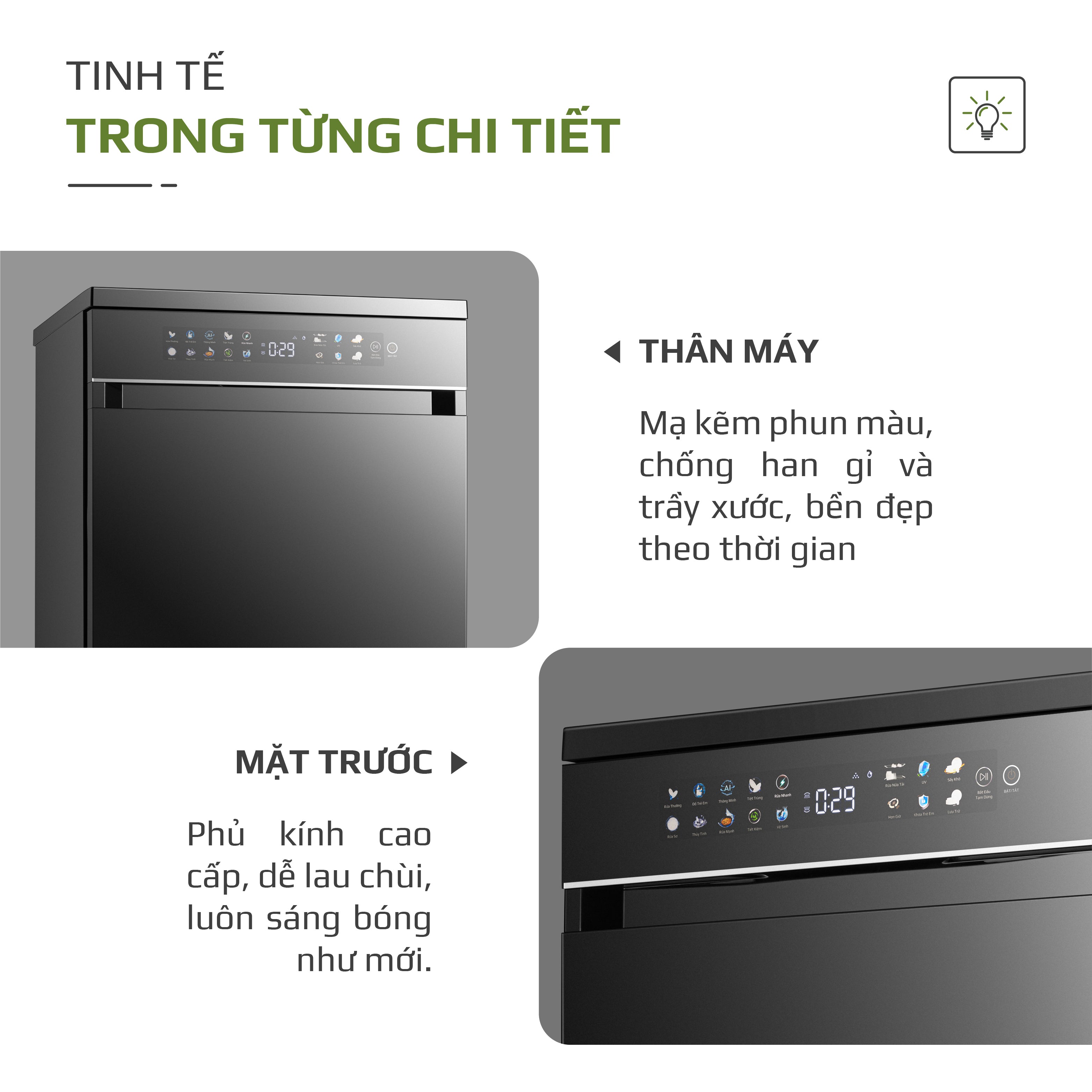 Máy Rửa Bát OLIVO DW18 - 3 Giỏ Linh Hoạt - Tải Trọng 18 Bộ Bát Đĩa - Sấy Turbo EcoDry - Rửa Hydro360 Wash -16 Chương Trình - Khử Khuẩn UV