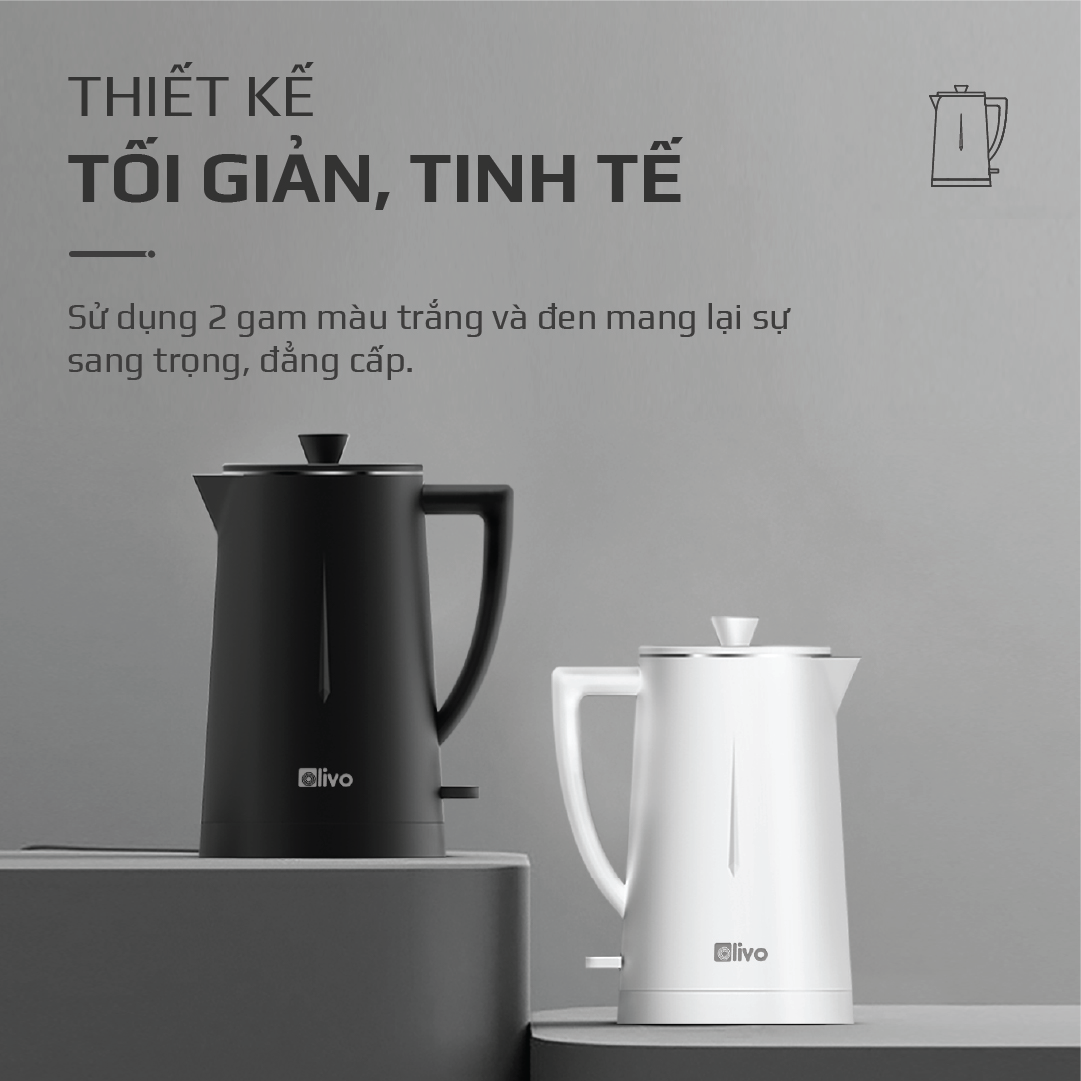 Ấm Siêu Tốc OLIVO EK207 – Thiết Kế Tối Giản Sang Trọng, Bộ Điều Khiển Strix Siêu Bền, Dung Tích 1.7L, Công Suất Lớn 2000W