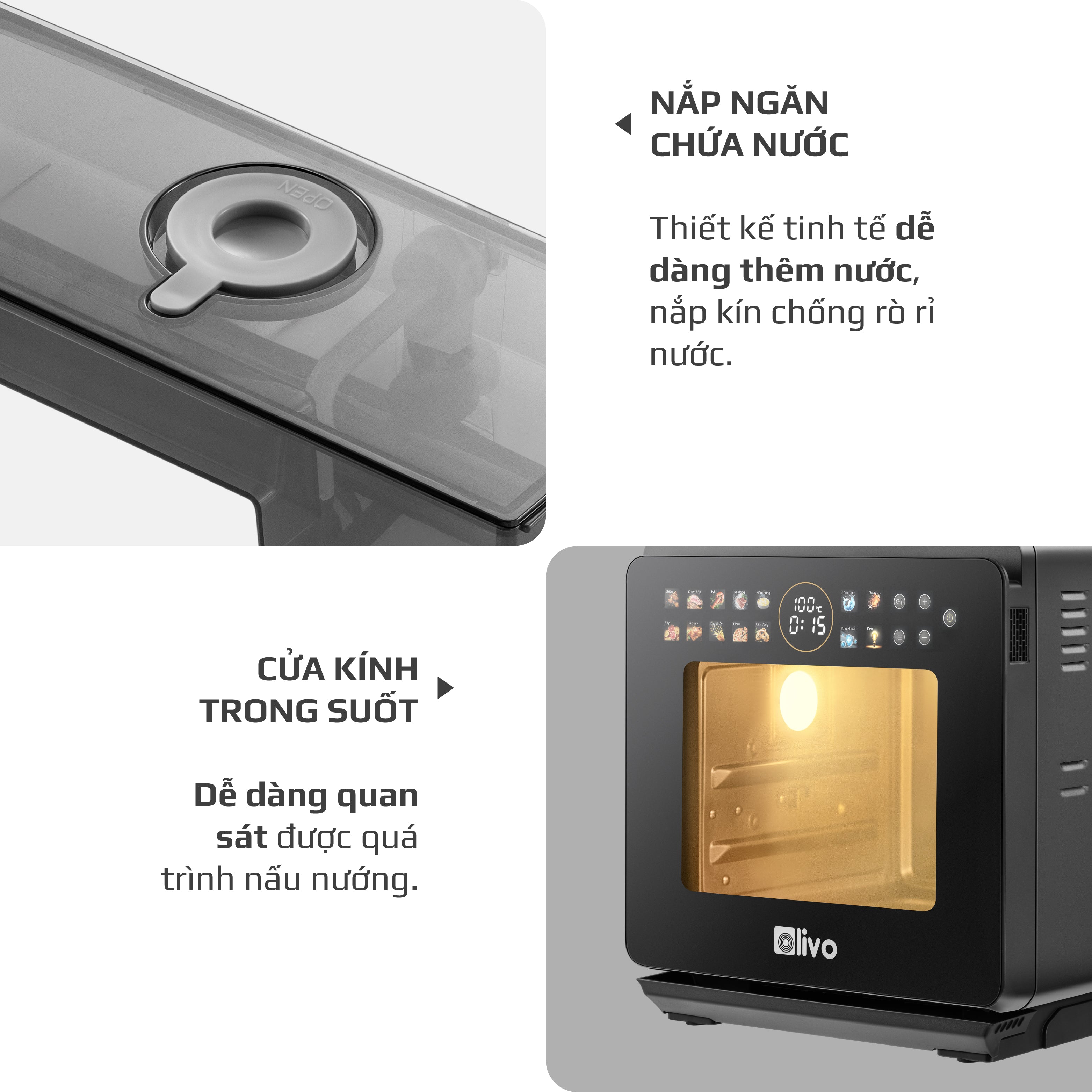 Nồi Chiên Hấp Đa Năng OLIVO SF1600 - Phiên bản Đặc Biệt cao cấp nhất, Màn hình OLED hiện đại, 70 chế độ cài sẵn, Dung tích 16L, Vệ sinh dễ dàng