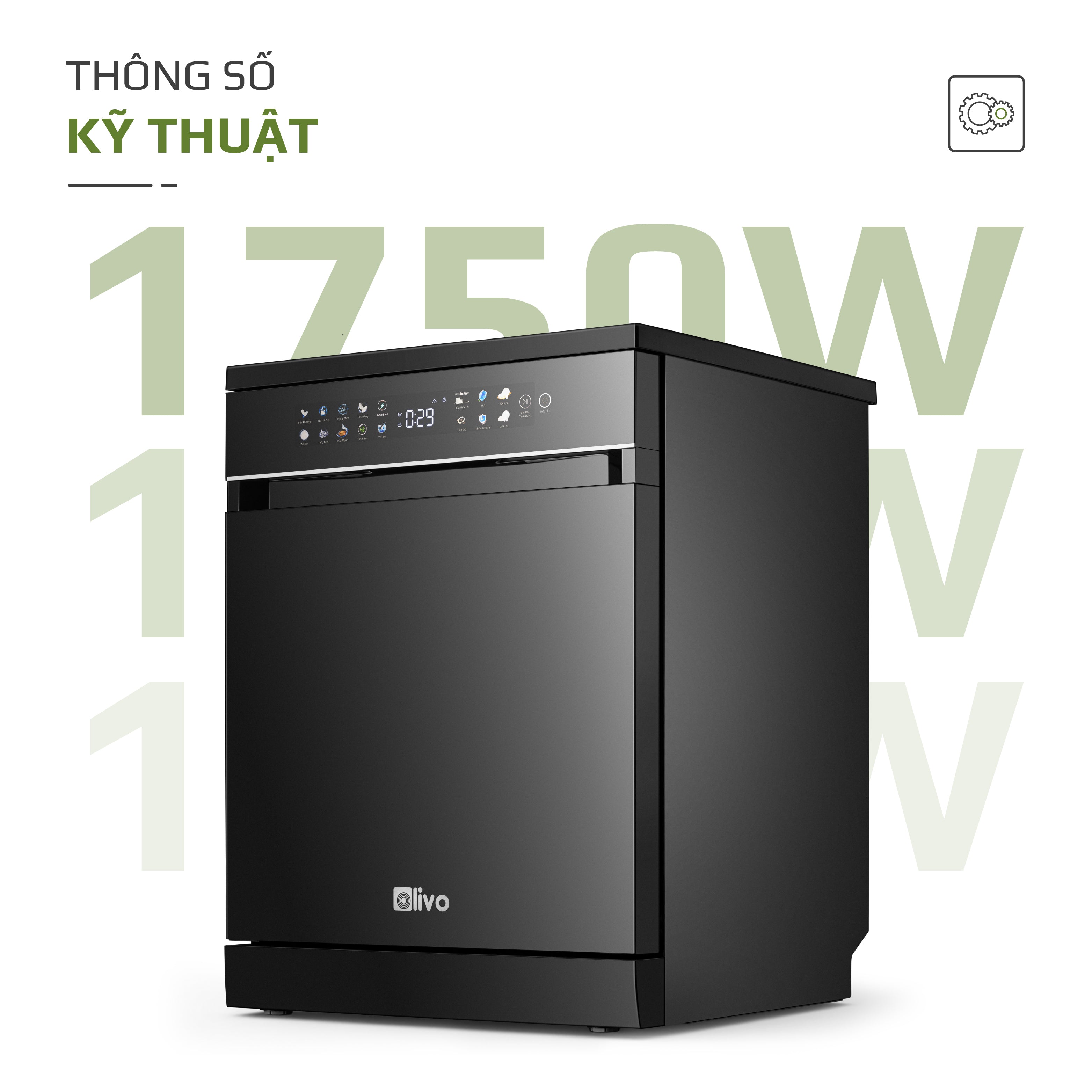 Máy Rửa Bát OLIVO DW18 - 3 Giỏ Linh Hoạt - Tải Trọng 18 Bộ Bát Đĩa - Sấy Turbo EcoDry - Rửa Hydro360 Wash -16 Chương Trình - Khử Khuẩn UV