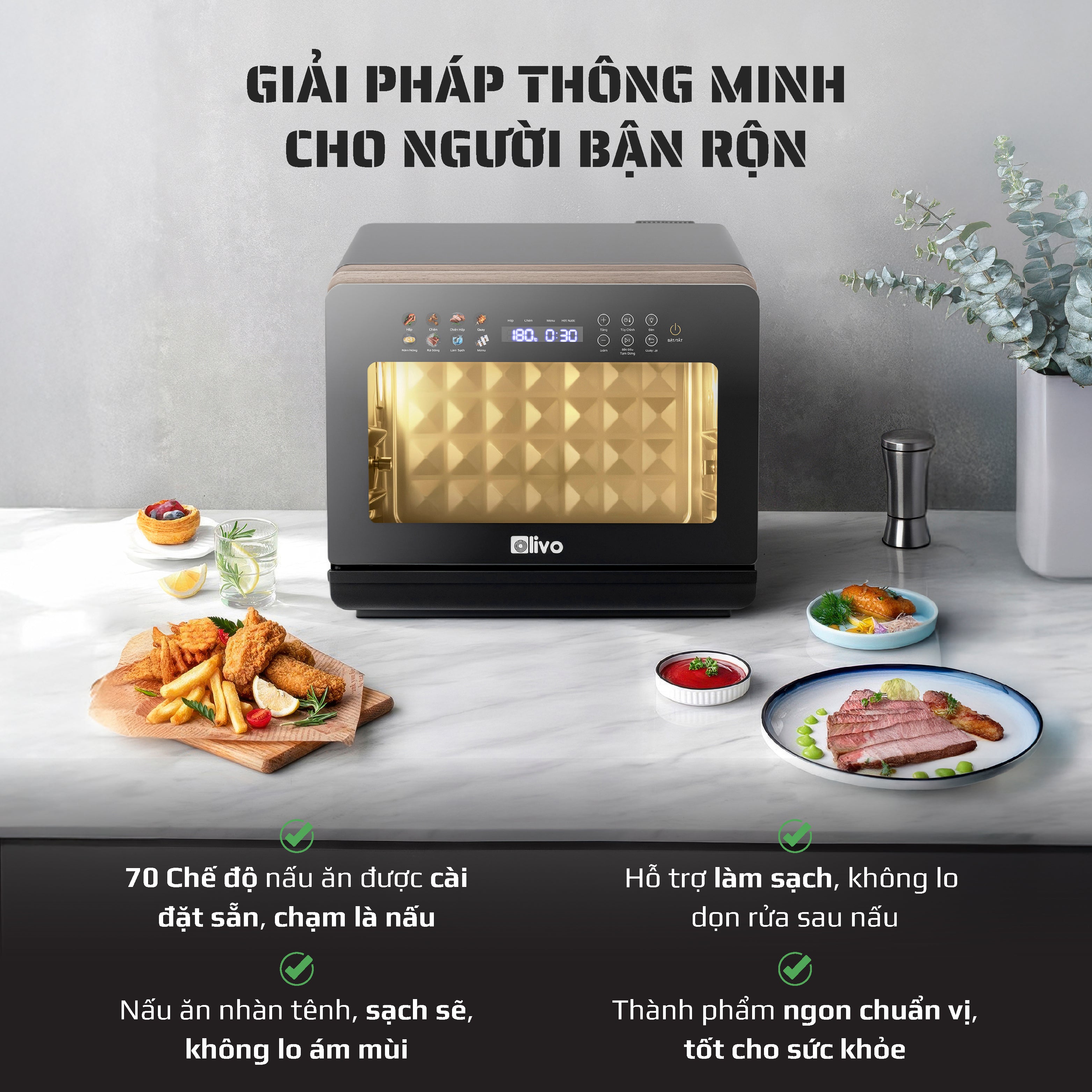 Nồi Chiên Hấp Đa Năng OLIVO SteamFry Xtra – Phiên Bản Cao Cấp, Bảng Điều Khiển OLED, Dung tích vượt trội 20L, Hấp Nano Steam/Chiên Eco Fry thế hệ thứ 2, 70 Chế Độ Cài Sẵn, Vệ Sinh Dễ Dàng