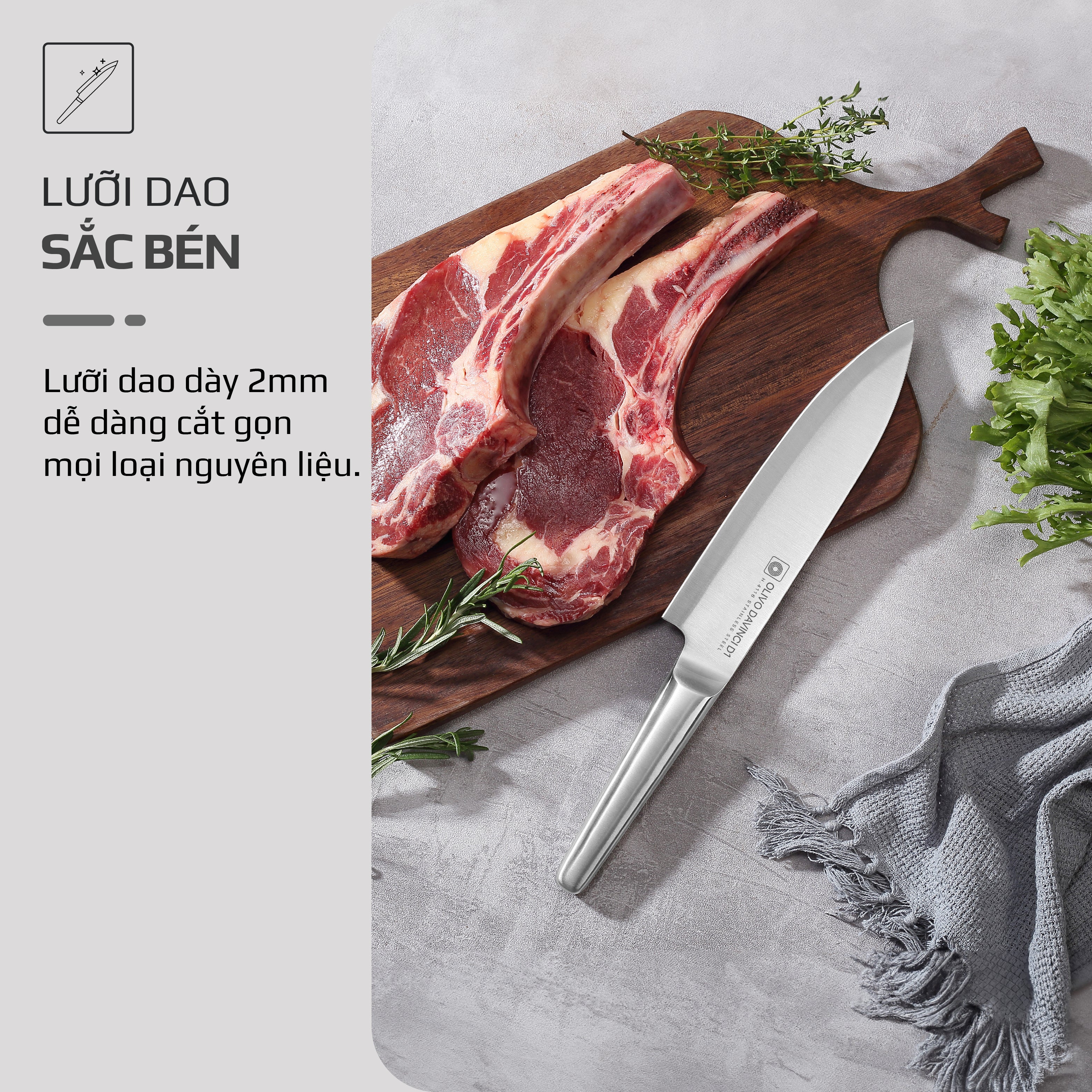 Bộ Dao 3 Món OLIVO DAVINCI - Vật Liệu Cao Cấp - Lưỡi Dao Sắc Bén - Thiết Kế Công Thái Học - Chuôi INOX 430 Siêu Bền