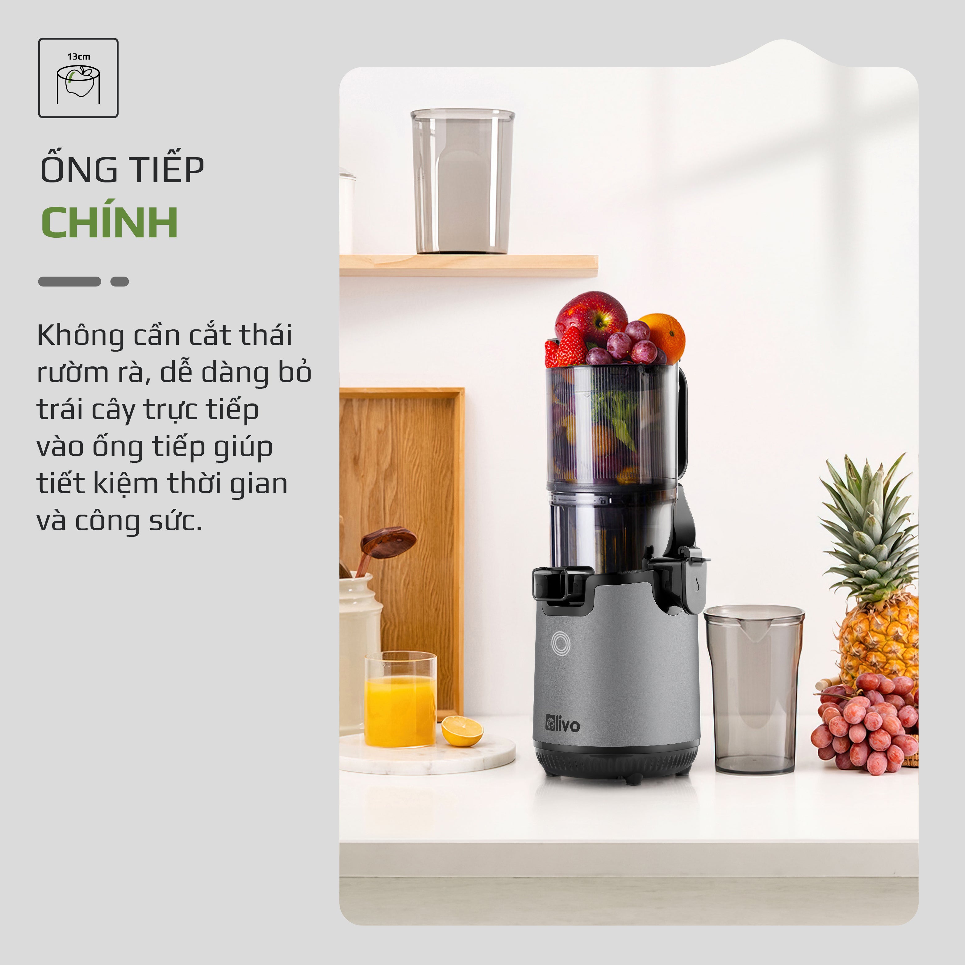 Máy Ép Chậm OLIVO SJ196 Titanium - Ép Trái Cây Nguyên Quả - Động Cơ AC Cao Cấp, Êm Nhất Thị Trường