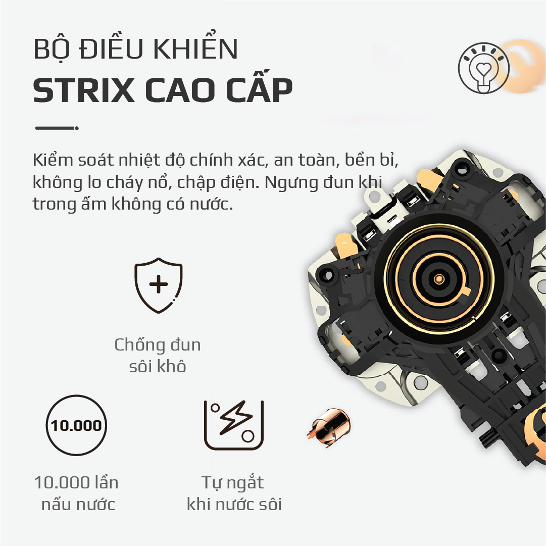 Ấm Siêu Tốc OLIVO EK207 – Thiết Kế Tối Giản Sang Trọng, Bộ Điều Khiển Strix Siêu Bền, Dung Tích 1.7L, Công Suất Lớn 2000W