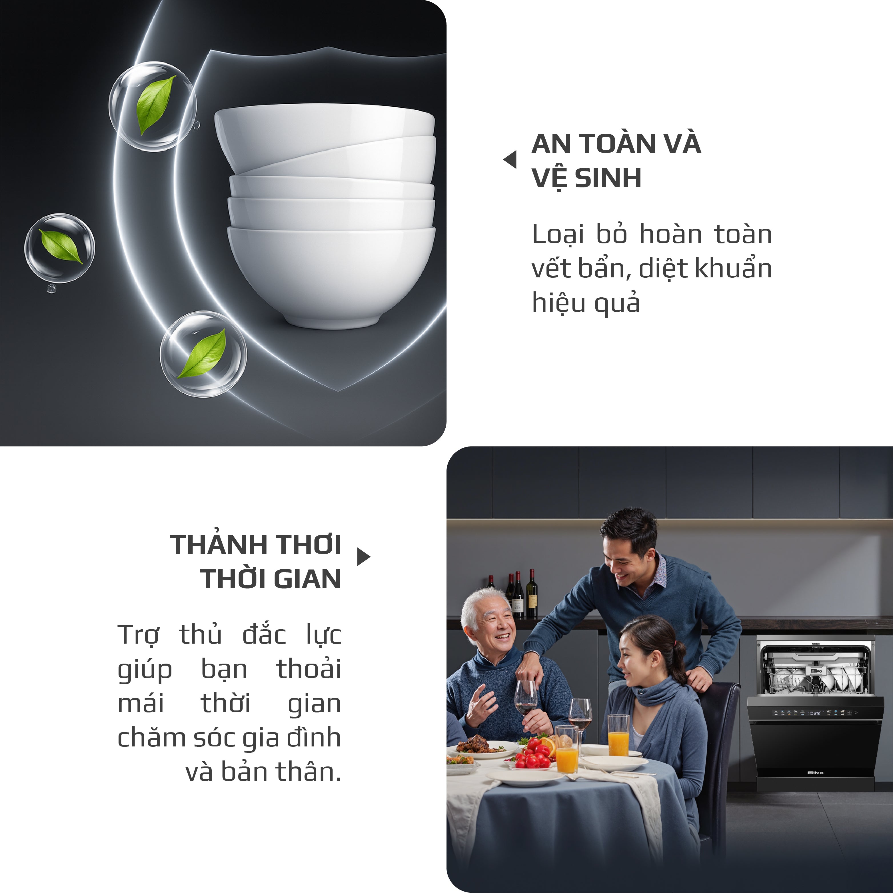 Máy Rửa Bát OLIVO DW18 - 3 Giỏ Linh Hoạt - Tải Trọng 18 Bộ Bát Đĩa - Sấy Turbo EcoDry - Rửa Hydro360 Wash -16 Chương Trình - Khử Khuẩn UV