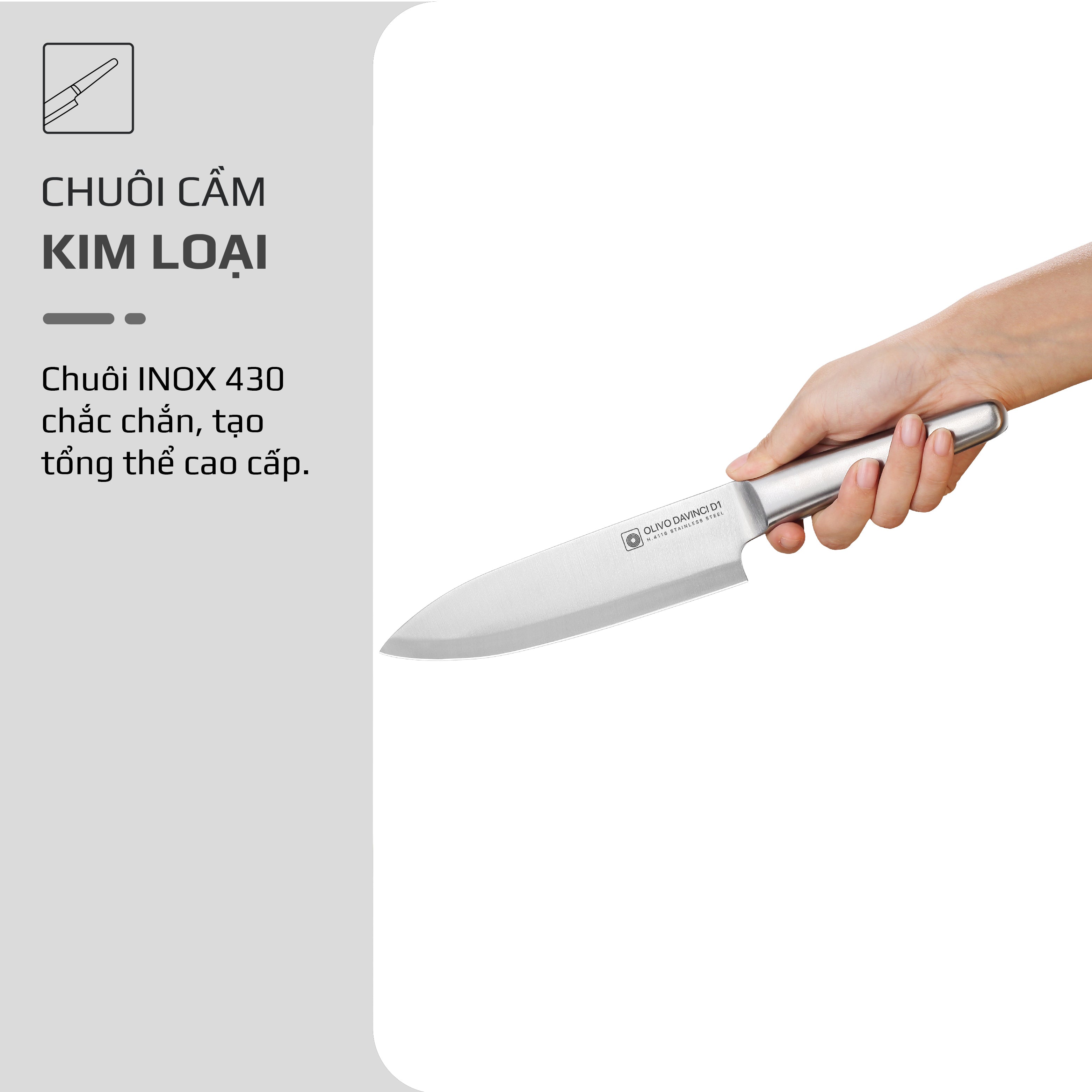 Bộ Dao 3 Món OLIVO DAVINCI - Vật Liệu Cao Cấp - Lưỡi Dao Sắc Bén - Thiết Kế Công Thái Học - Chuôi INOX 430 Siêu Bền