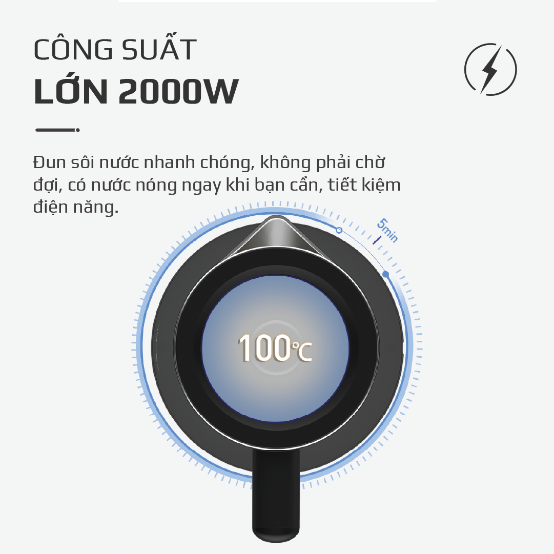 Ấm Siêu Tốc OLIVO EK207 – Thiết Kế Tối Giản Sang Trọng, Bộ Điều Khiển Strix Siêu Bền, Dung Tích 1.7L, Công Suất Lớn 2000W