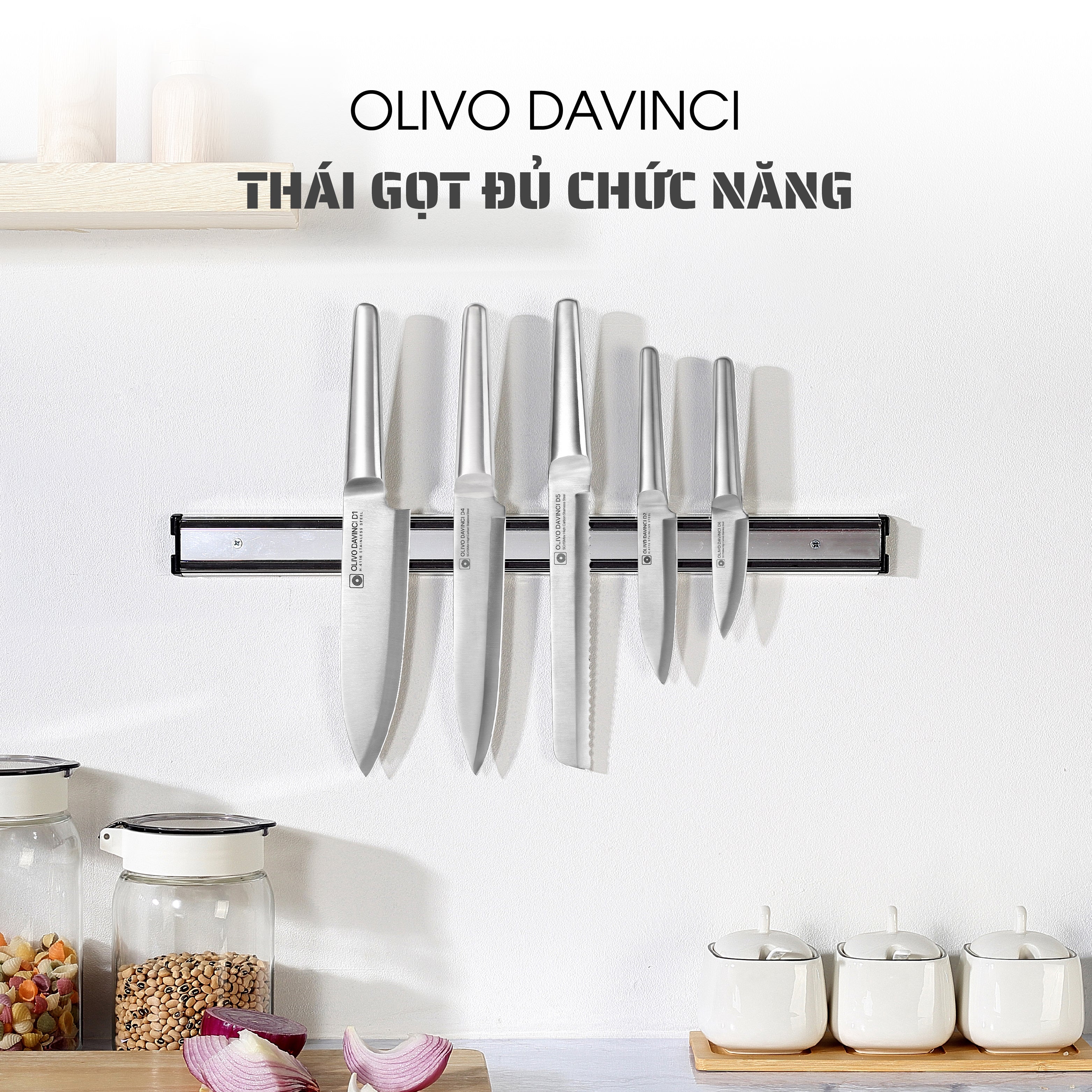 Bộ Dao 3 Món OLIVO DAVINCI - Vật Liệu Cao Cấp - Lưỡi Dao Sắc Bén - Thiết Kế Công Thái Học - Chuôi INOX 430 Siêu Bền