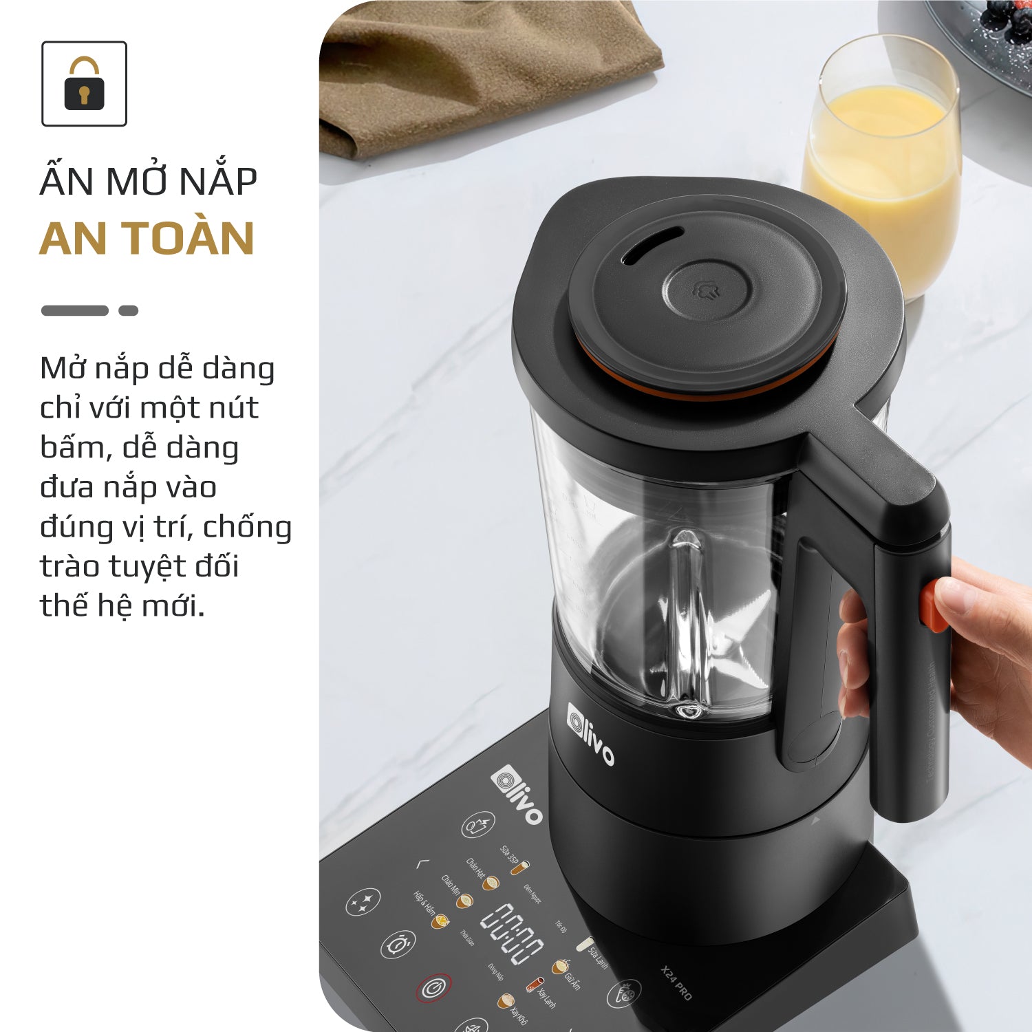 Máy Xay Nấu Đa Năng OLIVO X24 PRO - Đa Chức Năng - Chống Trào Tuyệt Đối - Mâm Nhiệt Gốm Chống Dính