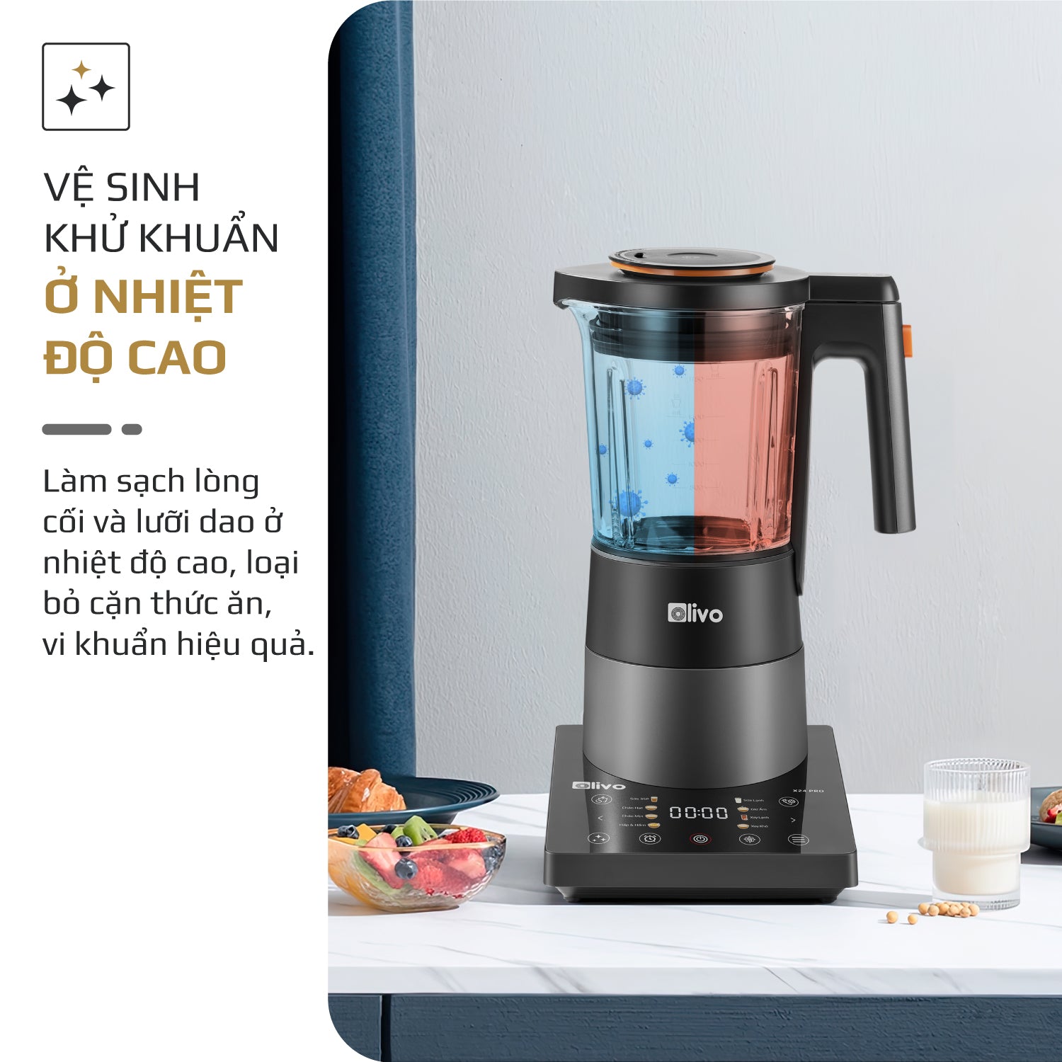 Máy Xay Nấu Đa Năng OLIVO X24 PRO - Đa Chức Năng - Chống Trào Tuyệt Đối - Mâm Nhiệt Gốm Chống Dính