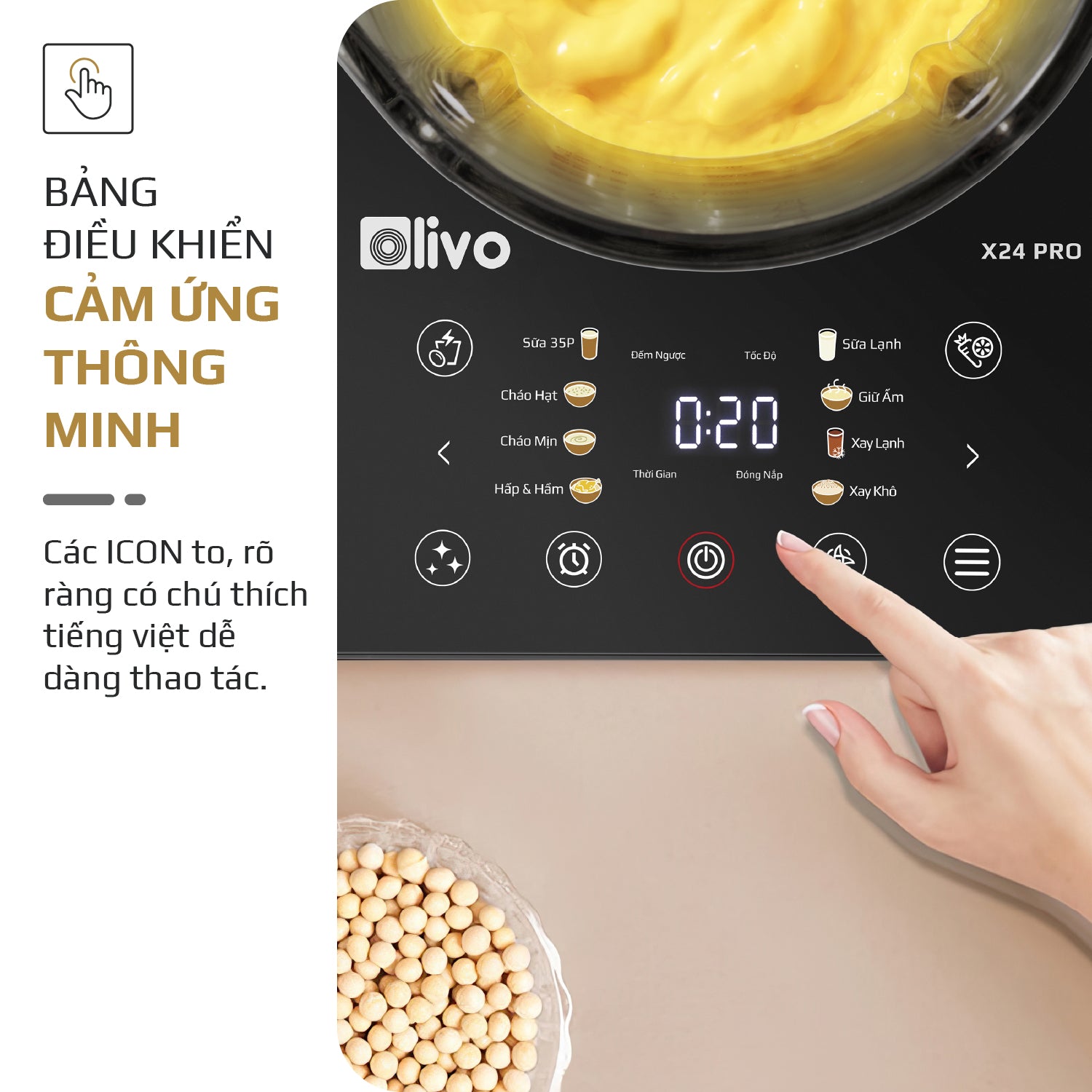 Máy Xay Nấu Đa Năng OLIVO X24 PRO - Đa Chức Năng - Chống Trào Tuyệt Đối - Mâm Nhiệt Gốm Chống Dính