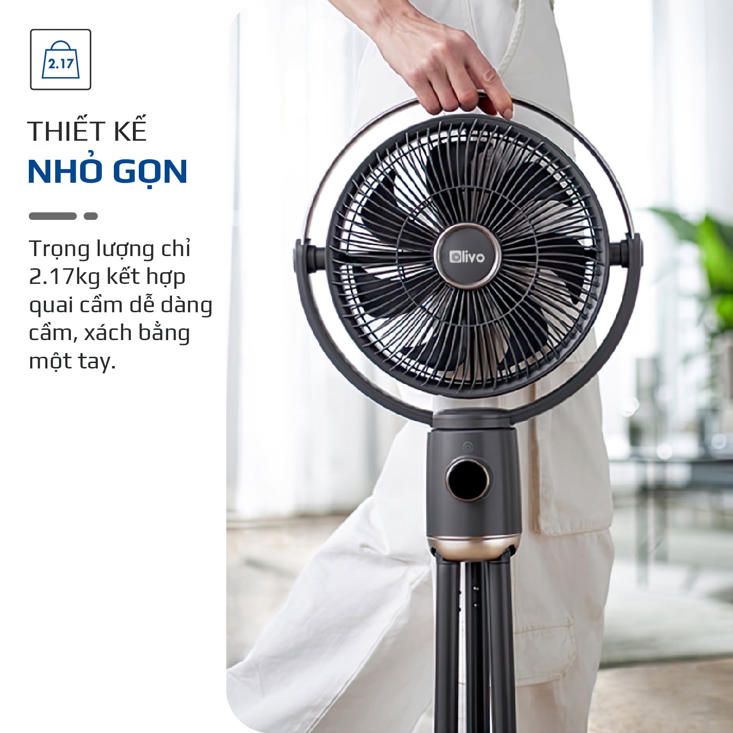 Quạt Tuần Hoàn Không Khí – Quạt Không Dây OLIVO WF1 – Chạy Êm, Sạc Nhanh 2.5 Giờ, Hoạt Động Bền Bỉ 48h – Gấp Gọn Dễ Dàng