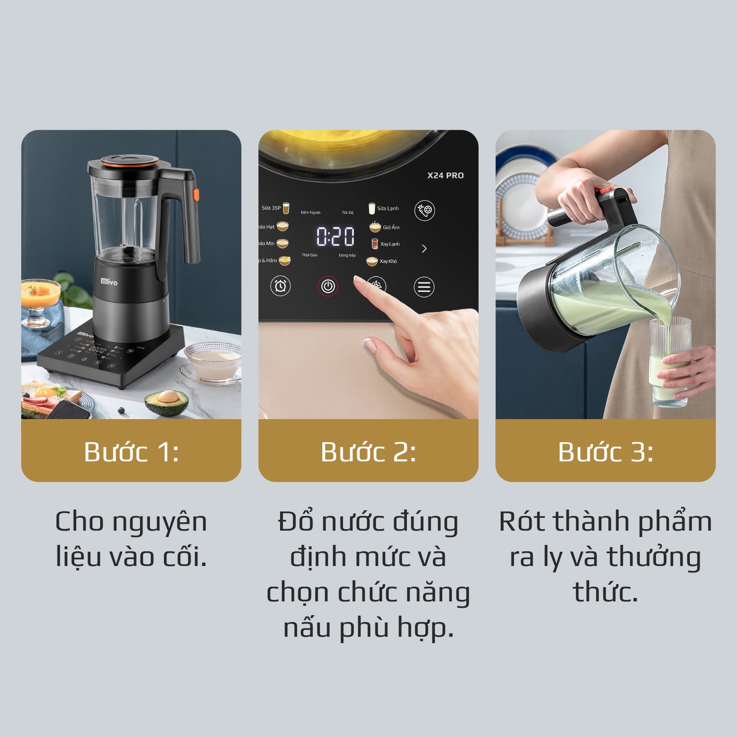 Máy Xay Nấu Đa Năng OLIVO X24 PRO - Đa Chức Năng - Chống Trào Tuyệt Đối - Mâm Nhiệt Gốm Chống Dính