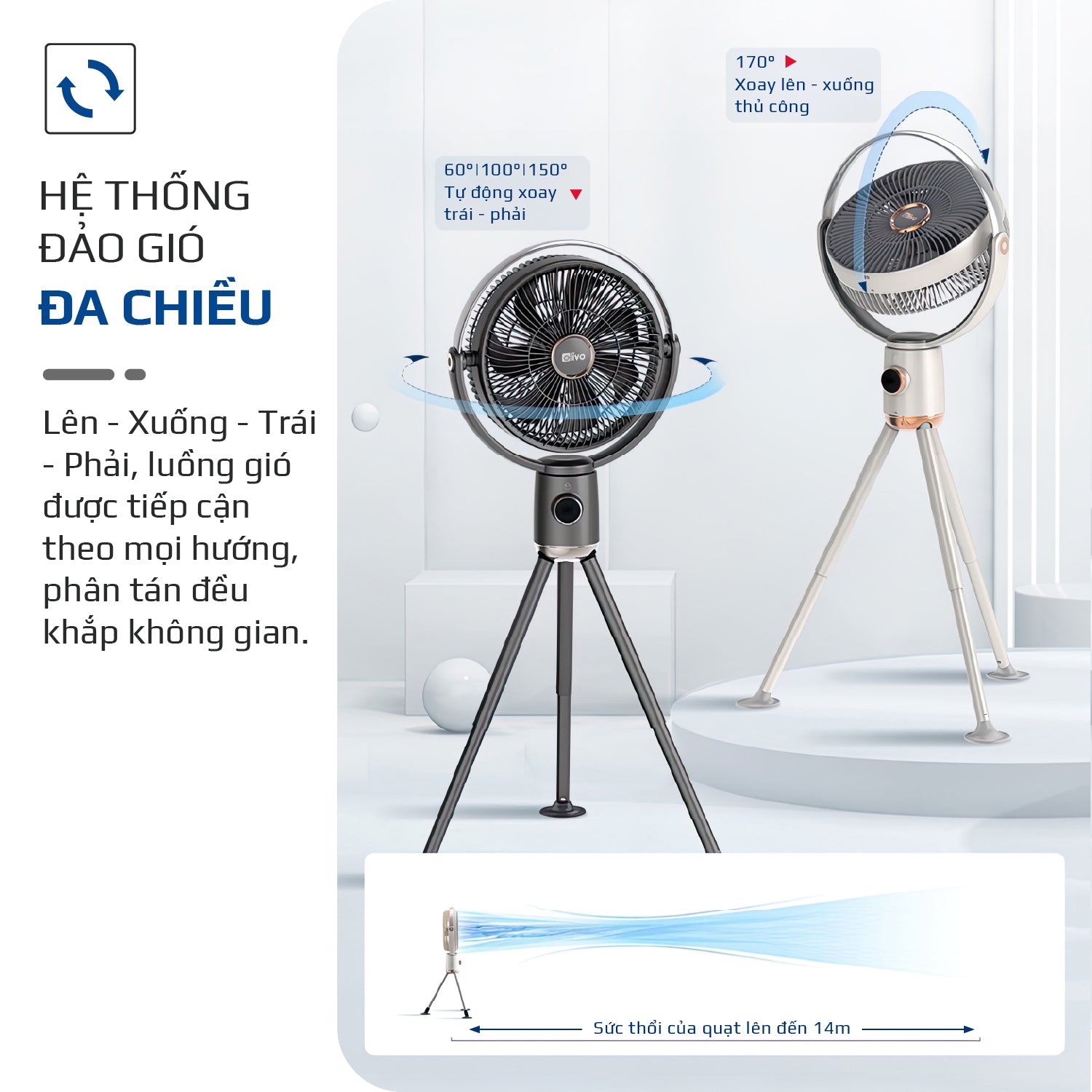 Quạt Tuần Hoàn Không Khí – Quạt Không Dây OLIVO WF1 – Chạy Êm, Sạc Nhanh 2.5 Giờ, Hoạt Động Bền Bỉ 48h – Gấp Gọn Dễ Dàng