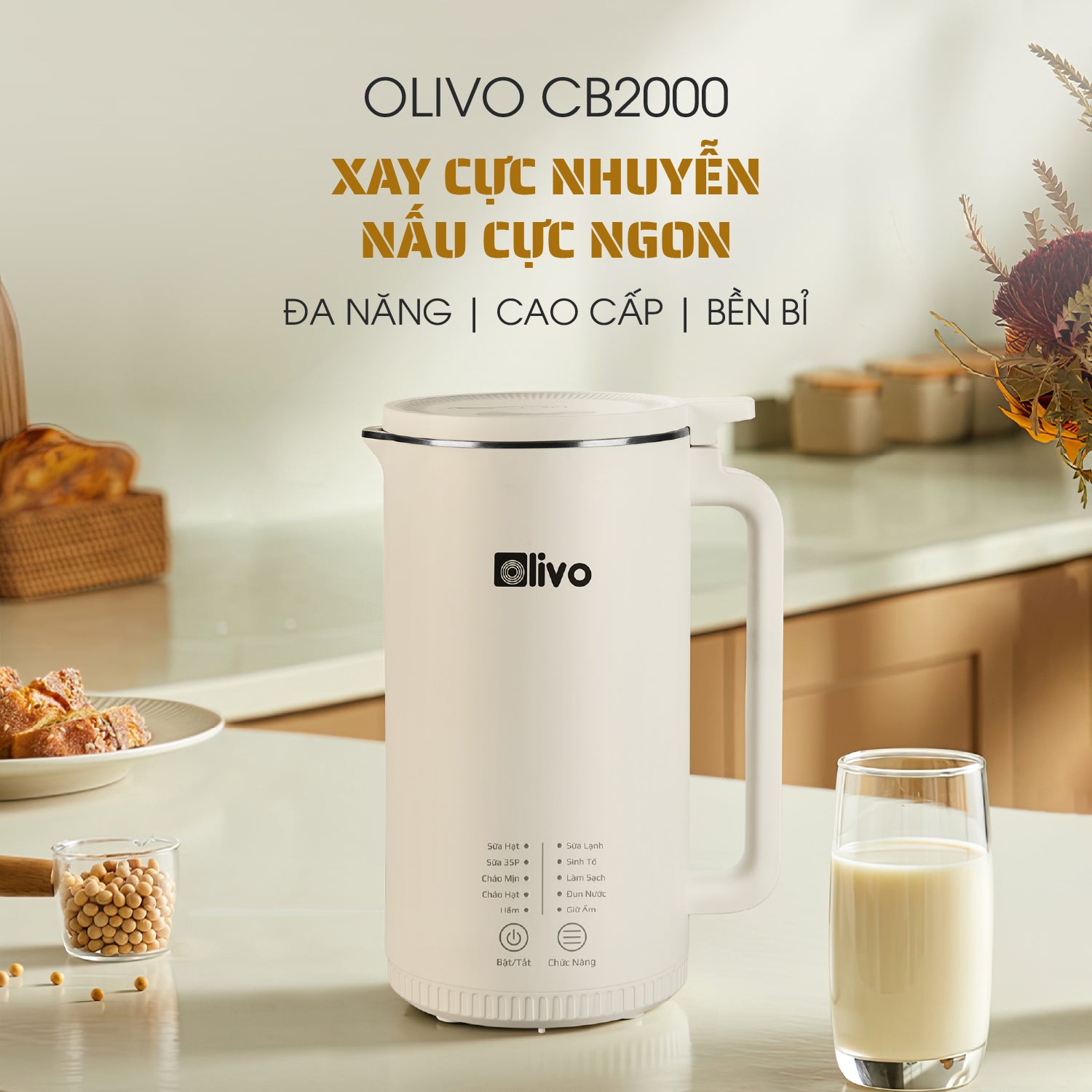 Máy Xay Nấu Đa Năng OLIVO CB2000 - Dung Tích 1000ML, Độ Ồn Thấp, Chống Trào Tuyệt Đối, Dễ Vệ Sinh