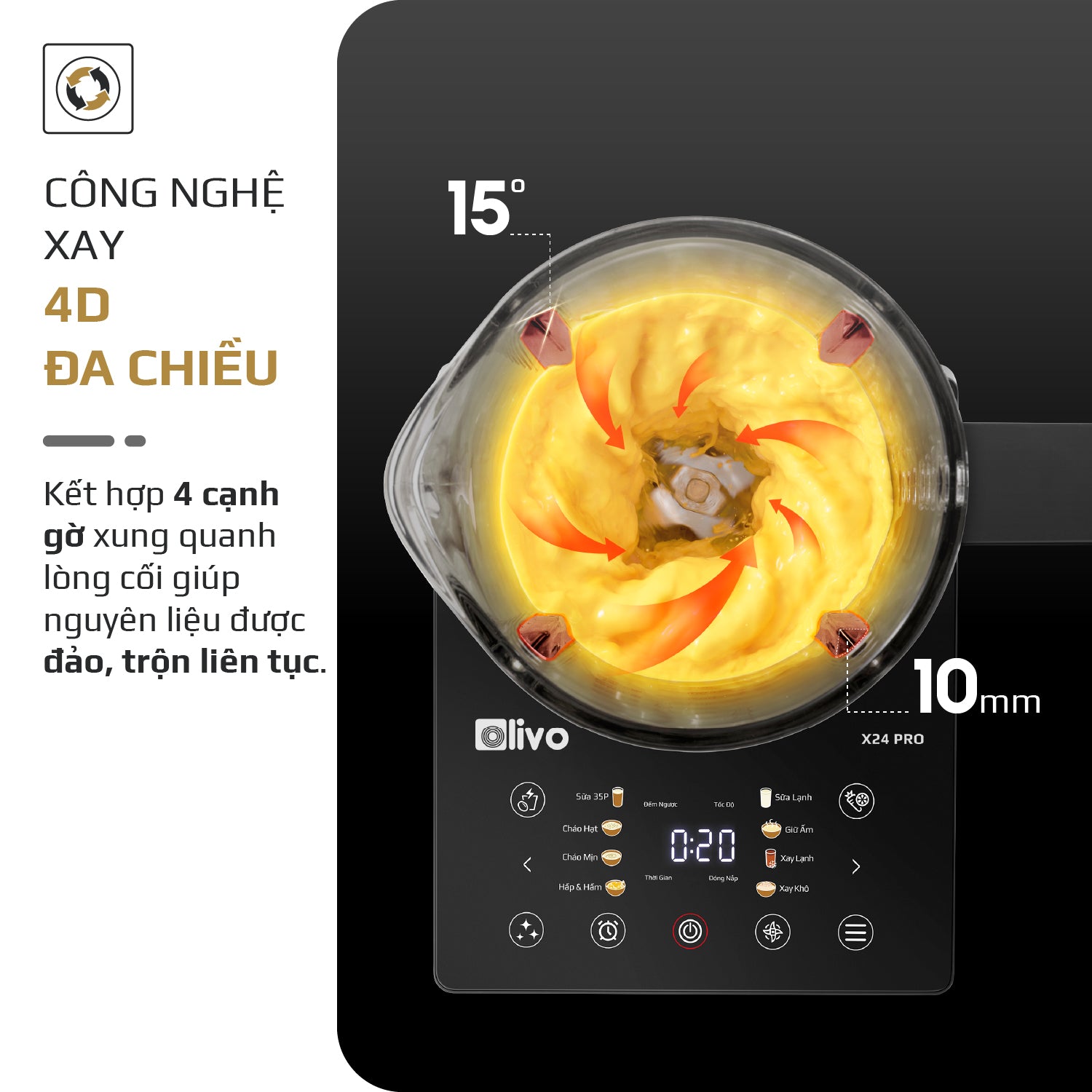 Máy Xay Nấu Đa Năng OLIVO X24 PRO - Đa Chức Năng - Chống Trào Tuyệt Đối - Mâm Nhiệt Gốm Chống Dính